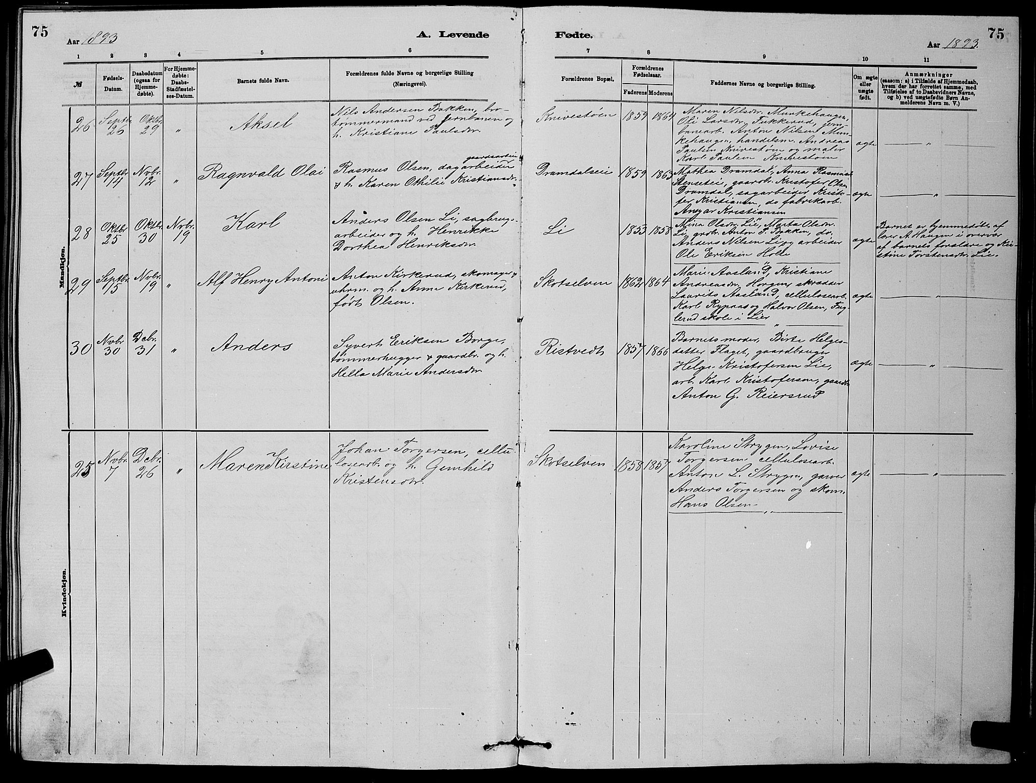 Eiker kirkebøker, AV/SAKO-A-4/G/Gb/L0003: Klokkerbok nr. II 3, 1880-1893, s. 75