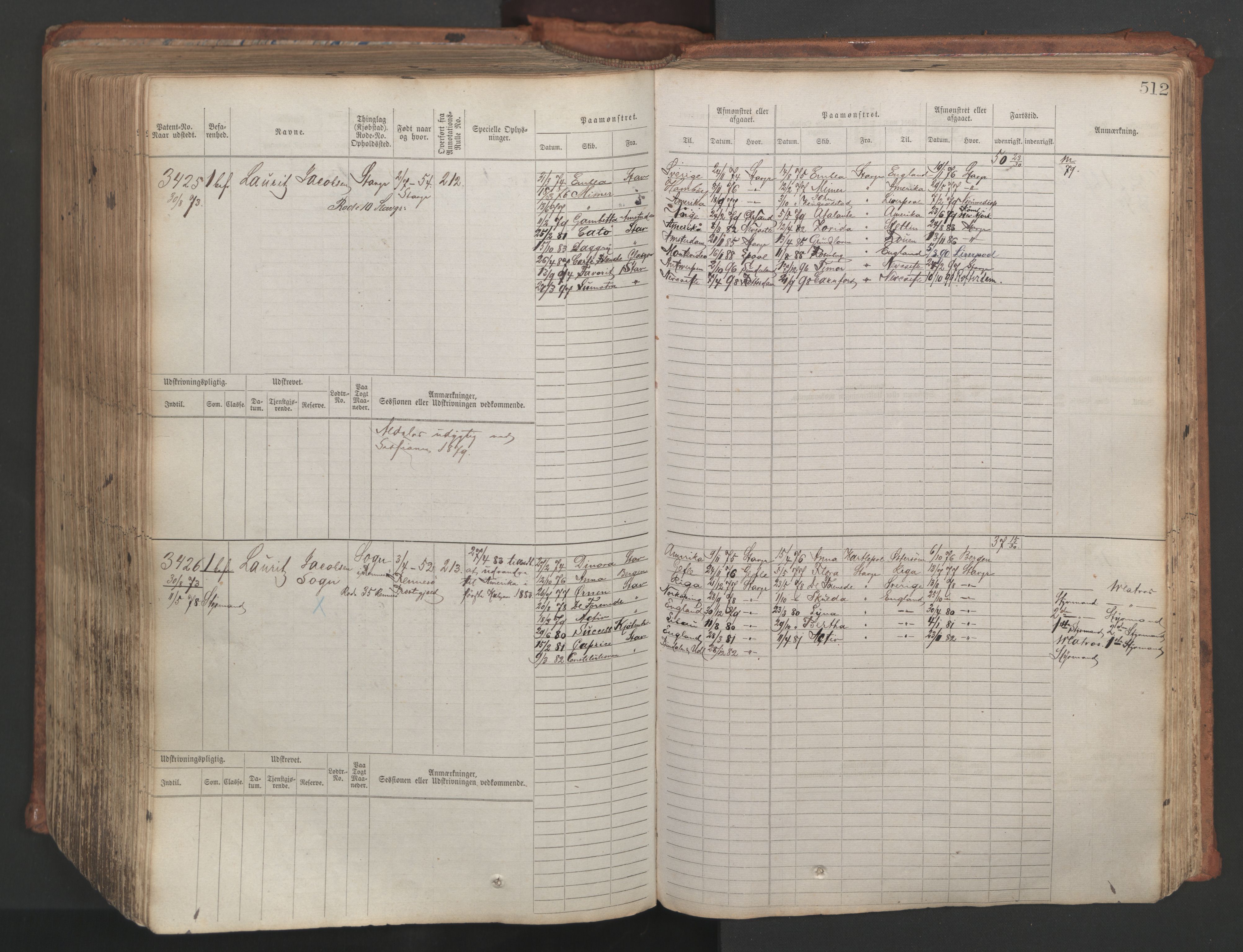 Stavanger sjømannskontor, AV/SAST-A-102006/F/Fb/Fbb/L0007: Sjøfartshovedrulle, patentnr. 2403-3604, 1869-1880, s. 566