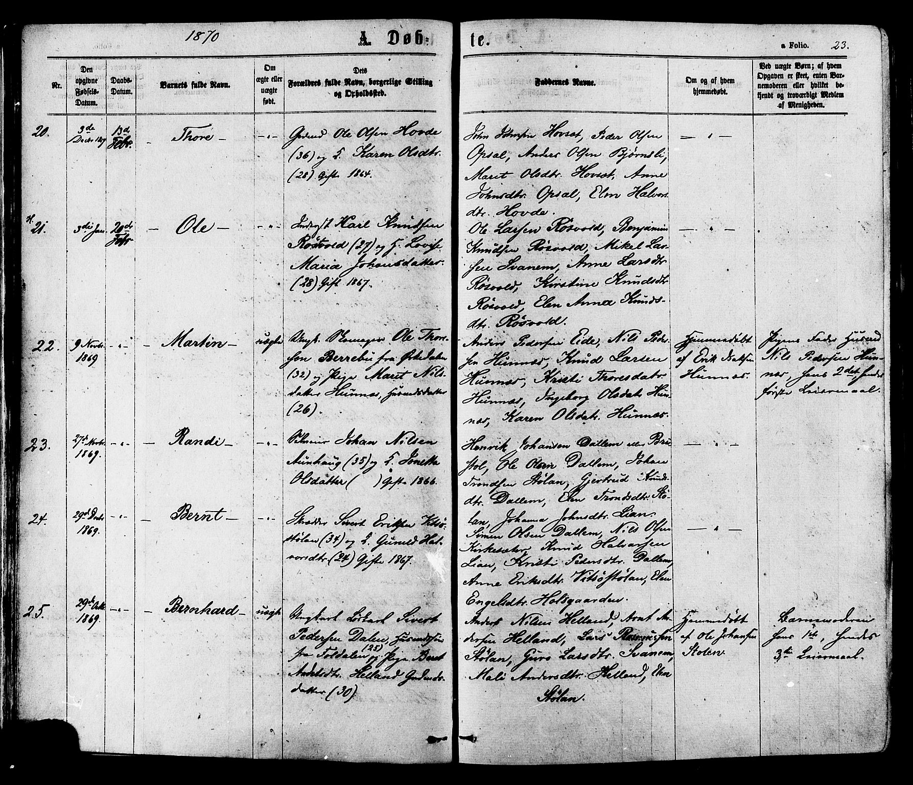 Ministerialprotokoller, klokkerbøker og fødselsregistre - Sør-Trøndelag, SAT/A-1456/630/L0495: Ministerialbok nr. 630A08, 1868-1878, s. 23