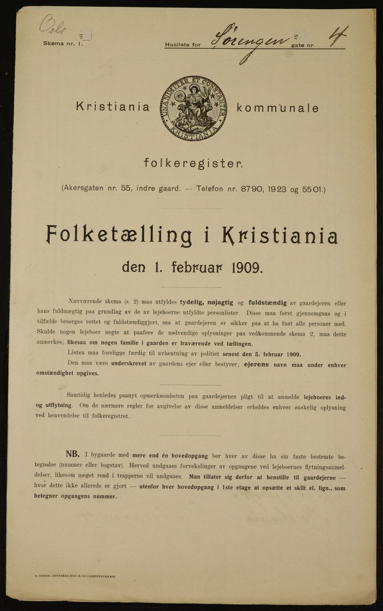 OBA, Kommunal folketelling 1.2.1909 for Kristiania kjøpstad, 1909, s. 96415