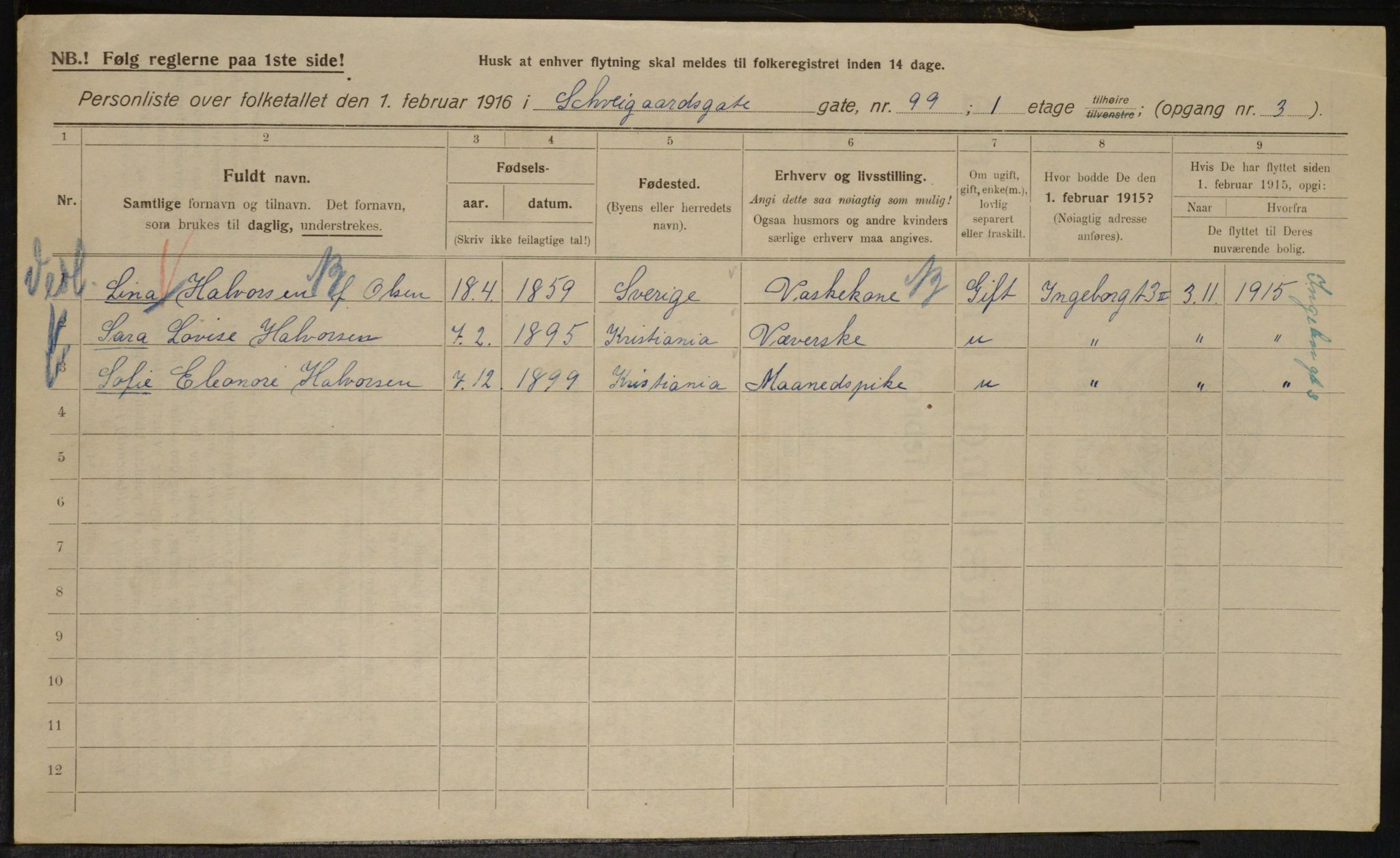 OBA, Kommunal folketelling 1.2.1916 for Kristiania, 1916, s. 94832