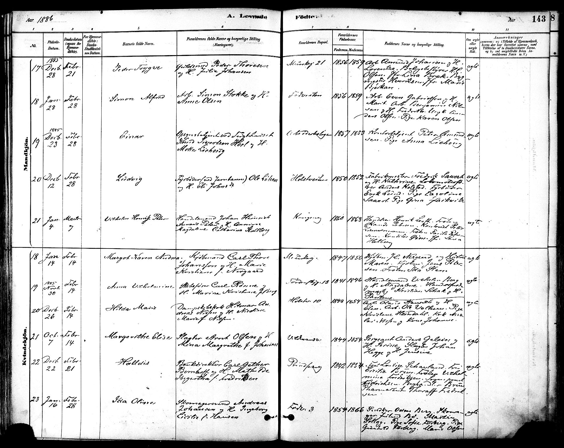 Ministerialprotokoller, klokkerbøker og fødselsregistre - Sør-Trøndelag, AV/SAT-A-1456/601/L0057: Ministerialbok nr. 601A25, 1877-1891, s. 143