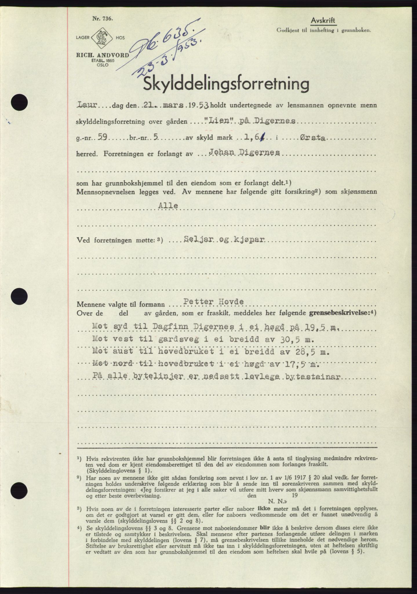 Søre Sunnmøre sorenskriveri, SAT/A-4122/1/2/2C/L0094: Pantebok nr. 20A, 1953-1953, Dagboknr: 635/1953