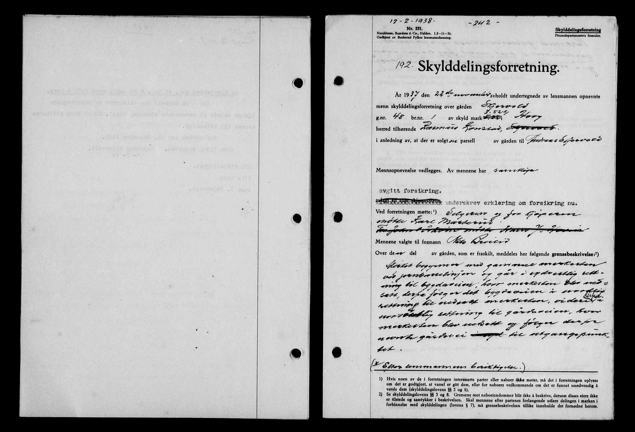 Gauldal sorenskriveri, SAT/A-0014/1/2/2C/L0048: Pantebok nr. 51-52, 1937-1938, s. 242, Dagboknr: 192/1938