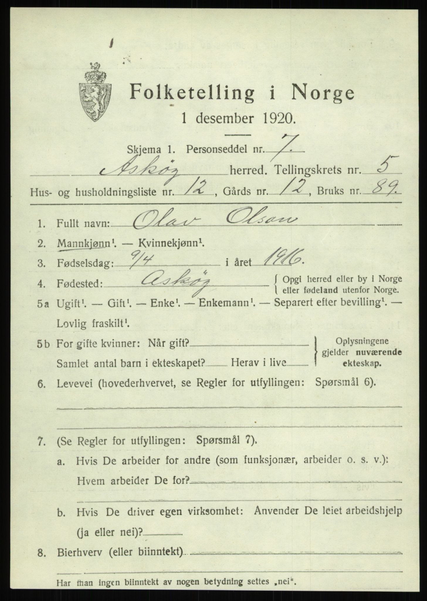 SAB, Folketelling 1920 for 1247 Askøy herred, 1920, s. 8898