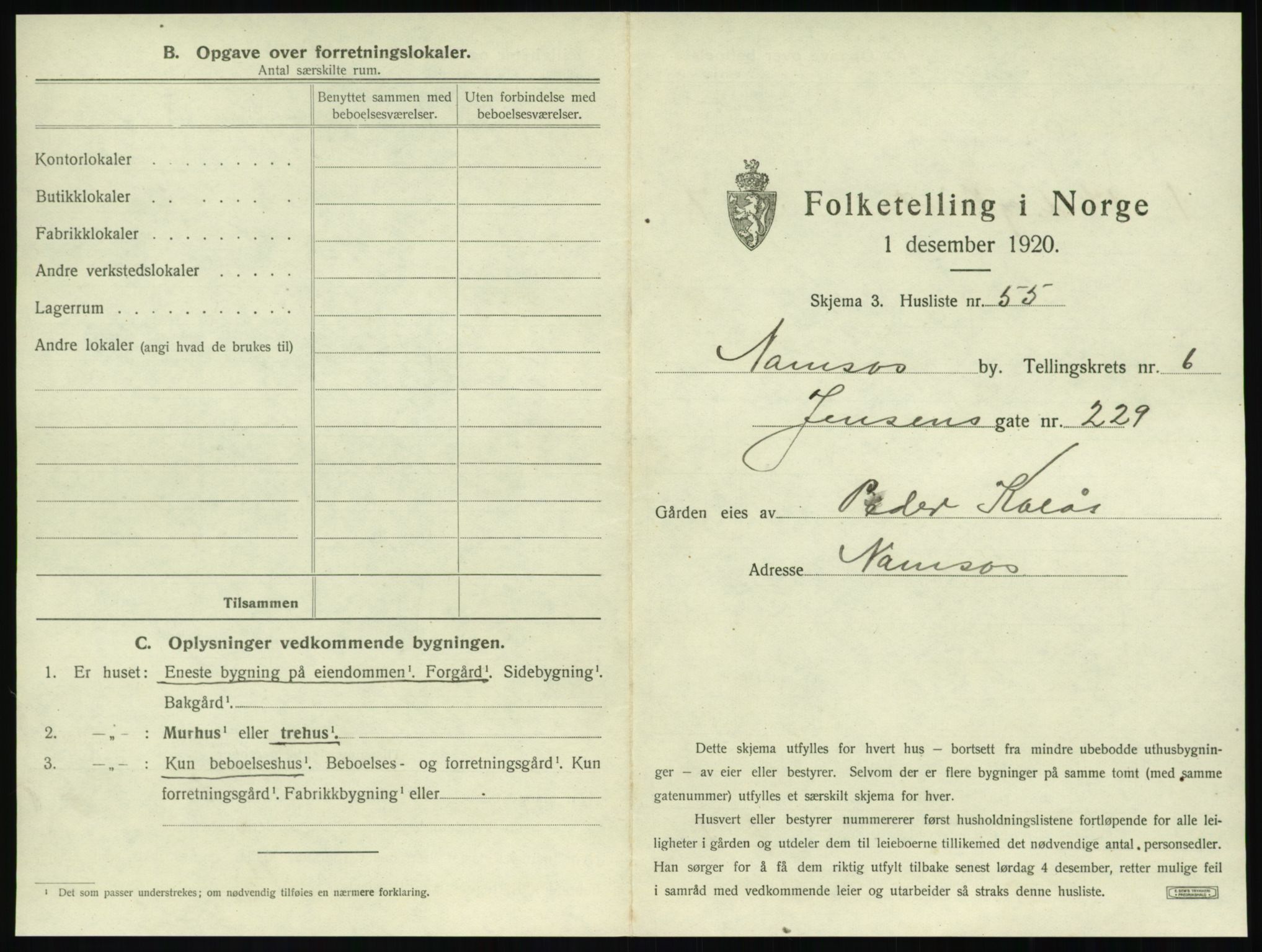 SAT, Folketelling 1920 for 1703 Namsos ladested, 1920, s. 713