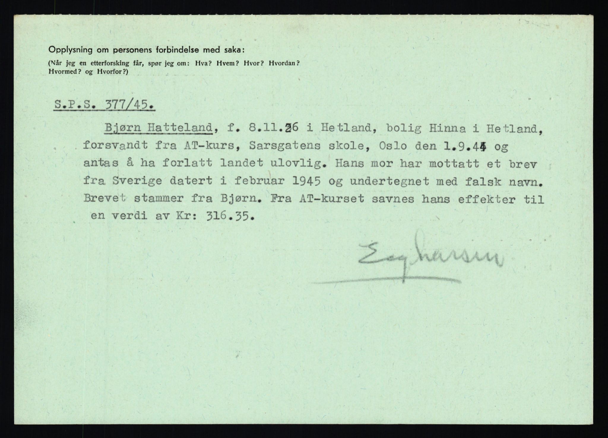 Statspolitiet - Hovedkontoret / Osloavdelingen, AV/RA-S-1329/C/Ca/L0006: Hanche - Hokstvedt, 1943-1945, s. 2071