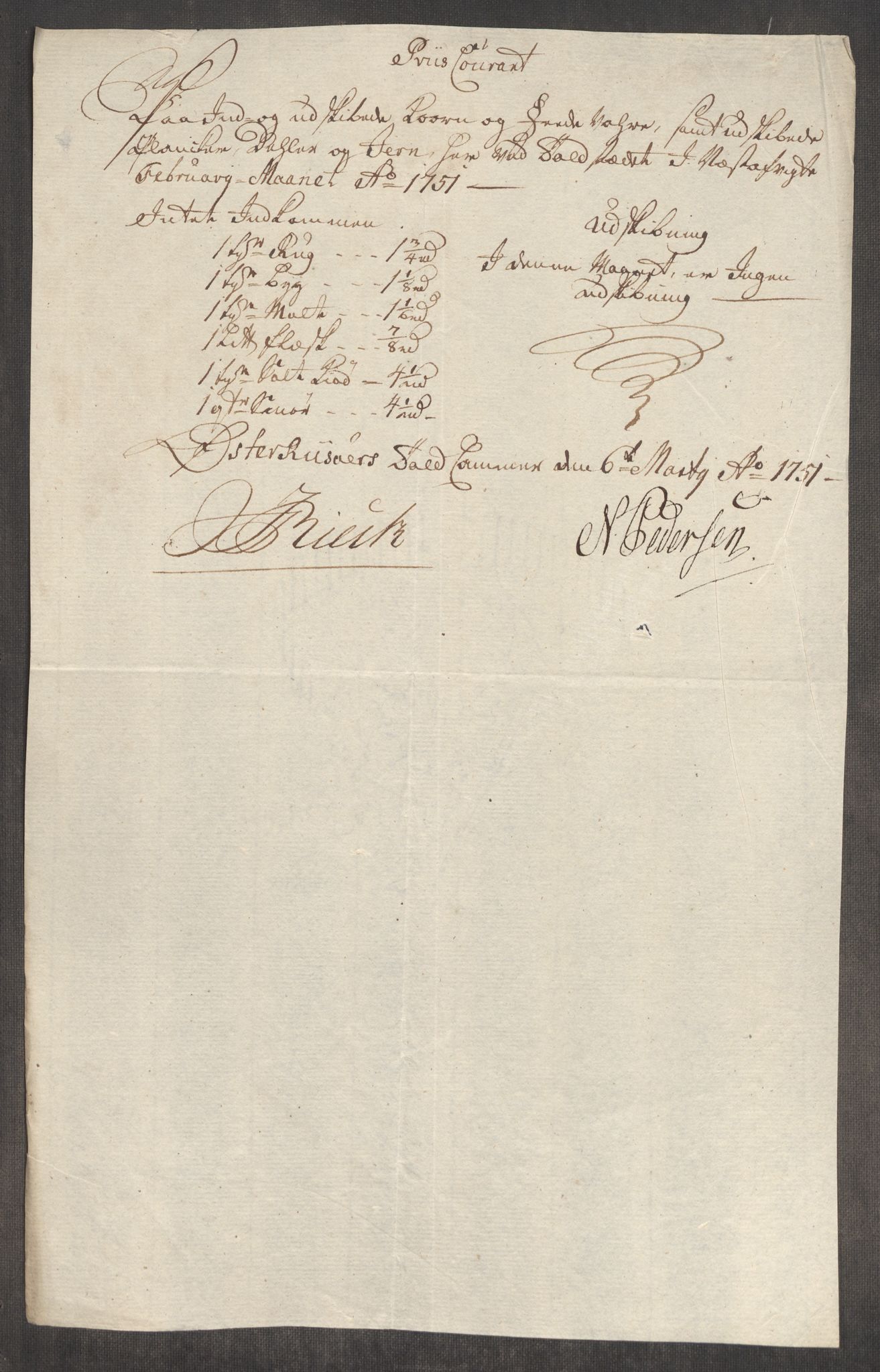 Rentekammeret inntil 1814, Realistisk ordnet avdeling, AV/RA-EA-4070/Oe/L0004: [Ø1]: Priskuranter, 1749-1752, s. 660