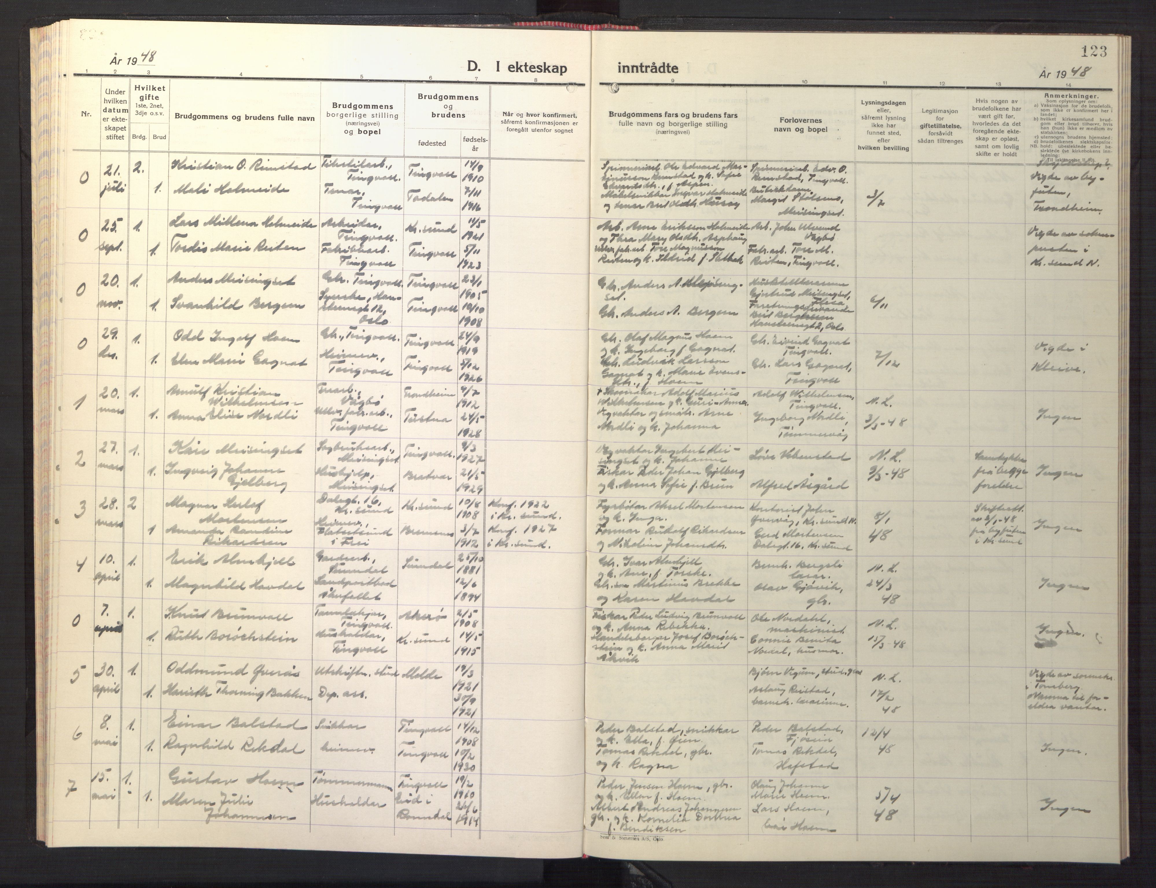 Ministerialprotokoller, klokkerbøker og fødselsregistre - Møre og Romsdal, AV/SAT-A-1454/586/L0996: Klokkerbok nr. 586C07, 1944-1949, s. 123