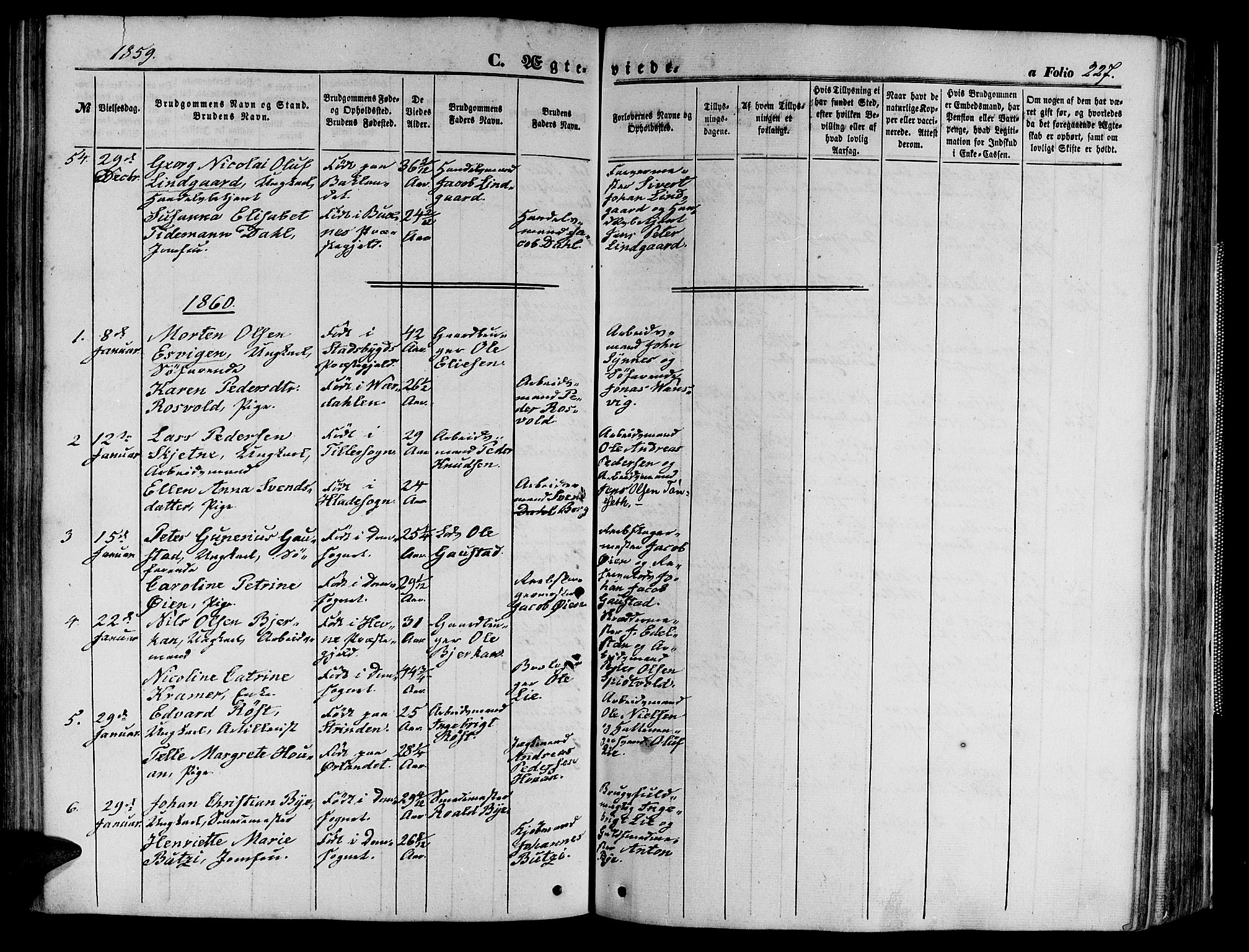 Ministerialprotokoller, klokkerbøker og fødselsregistre - Sør-Trøndelag, SAT/A-1456/602/L0139: Klokkerbok nr. 602C07, 1859-1864, s. 227