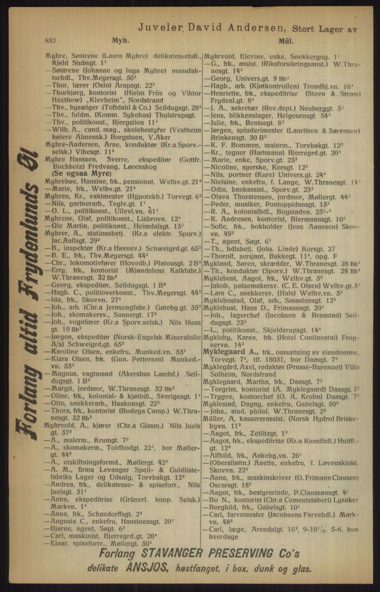 Kristiania/Oslo adressebok, PUBL/-, 1915, s. 852