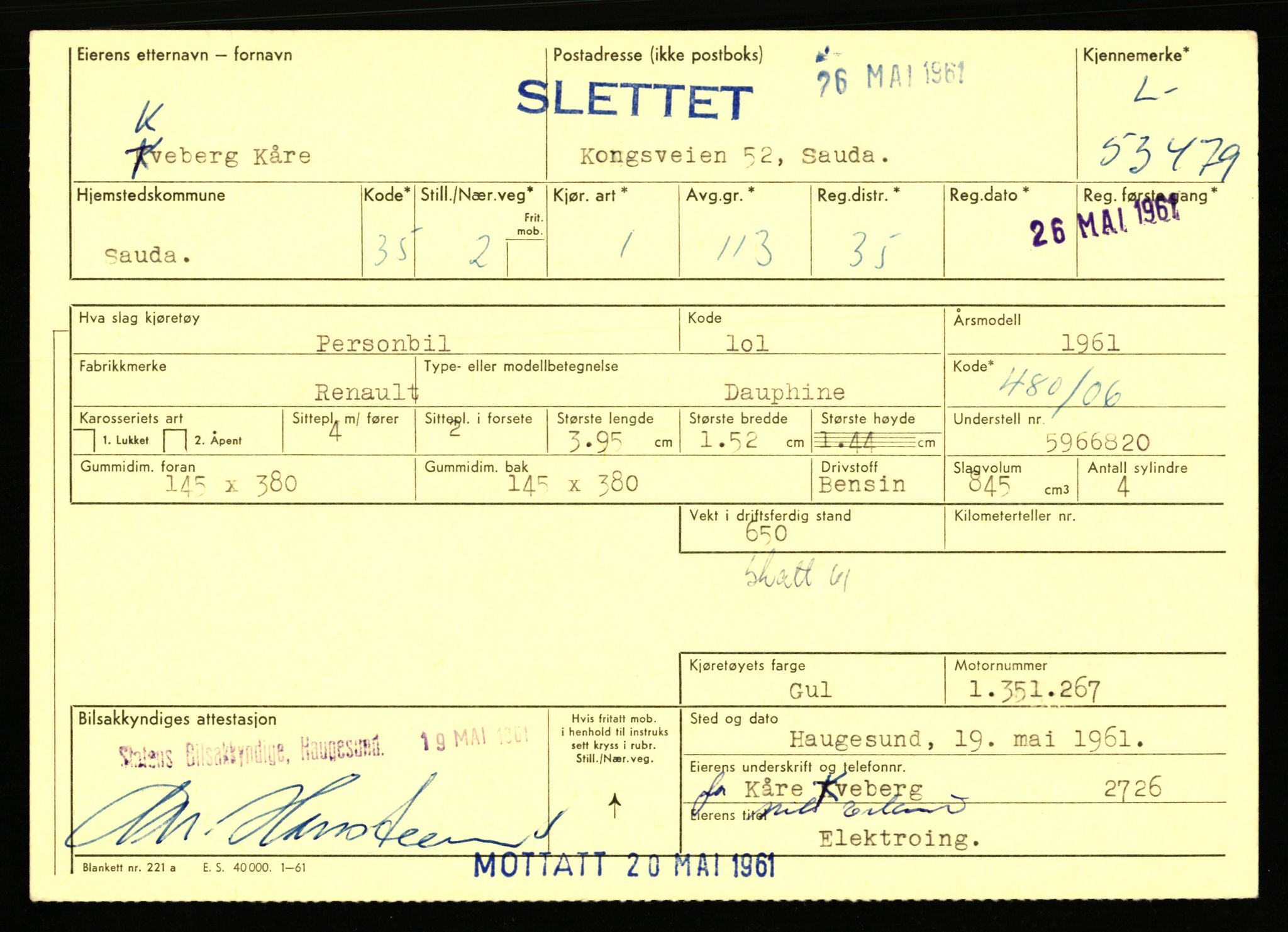 Stavanger trafikkstasjon, SAST/A-101942/0/F/L0053: L-52900 - L-54199, 1930-1971, s. 1487