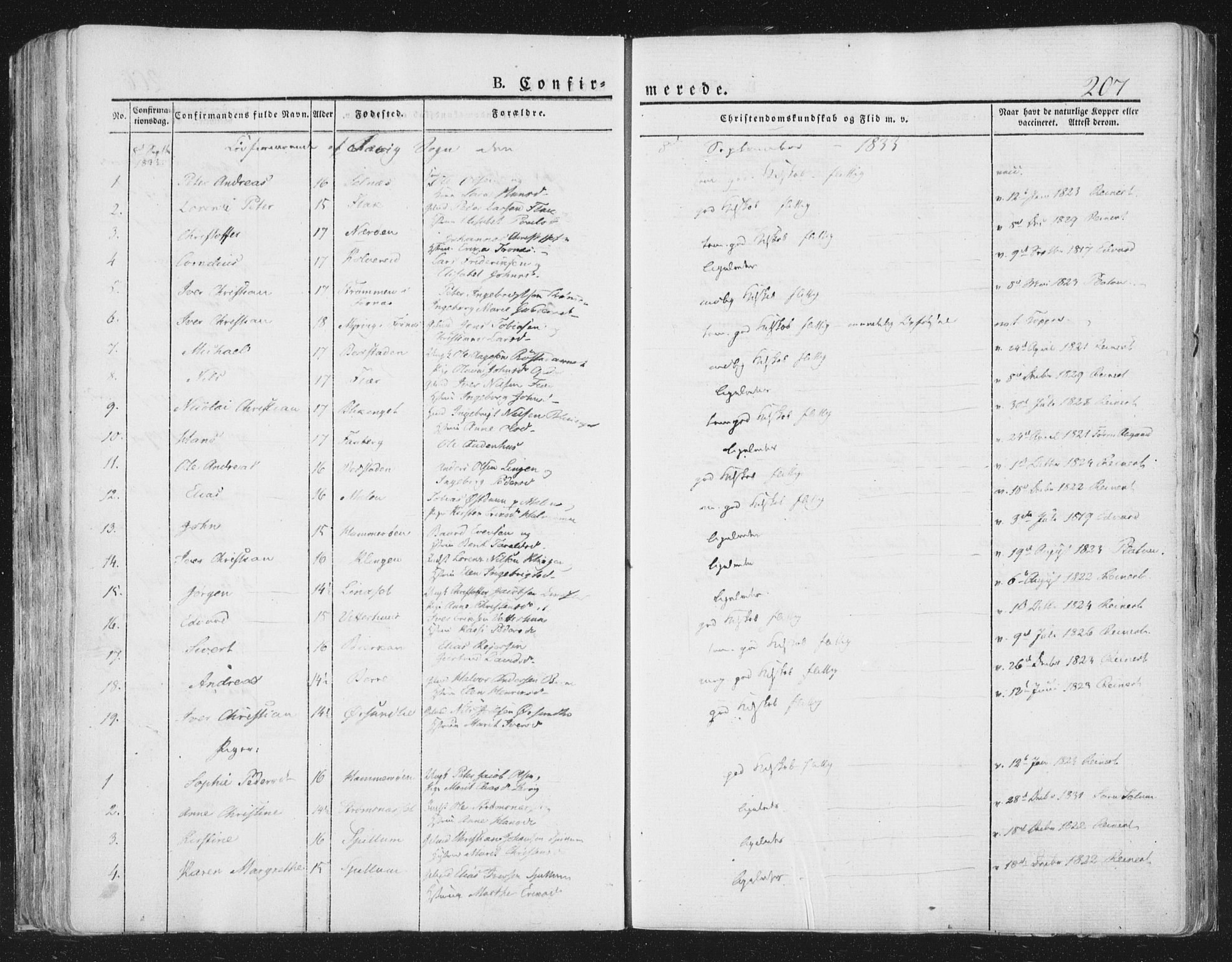 Ministerialprotokoller, klokkerbøker og fødselsregistre - Nord-Trøndelag, SAT/A-1458/764/L0551: Ministerialbok nr. 764A07a, 1824-1864, s. 207