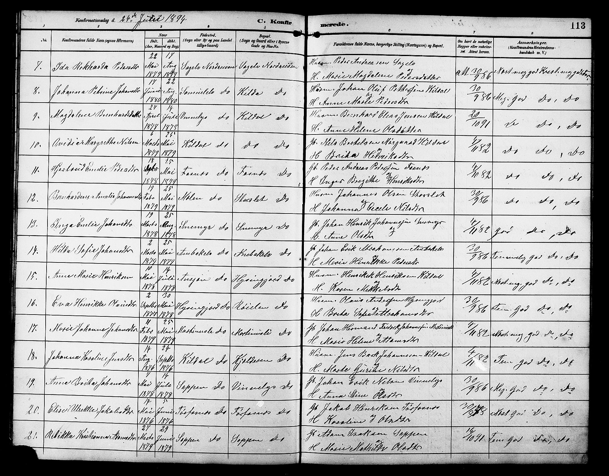 Skjervøy sokneprestkontor, AV/SATØ-S-1300/H/Ha/Hab/L0021klokker: Klokkerbok nr. 21, 1893-1910, s. 113