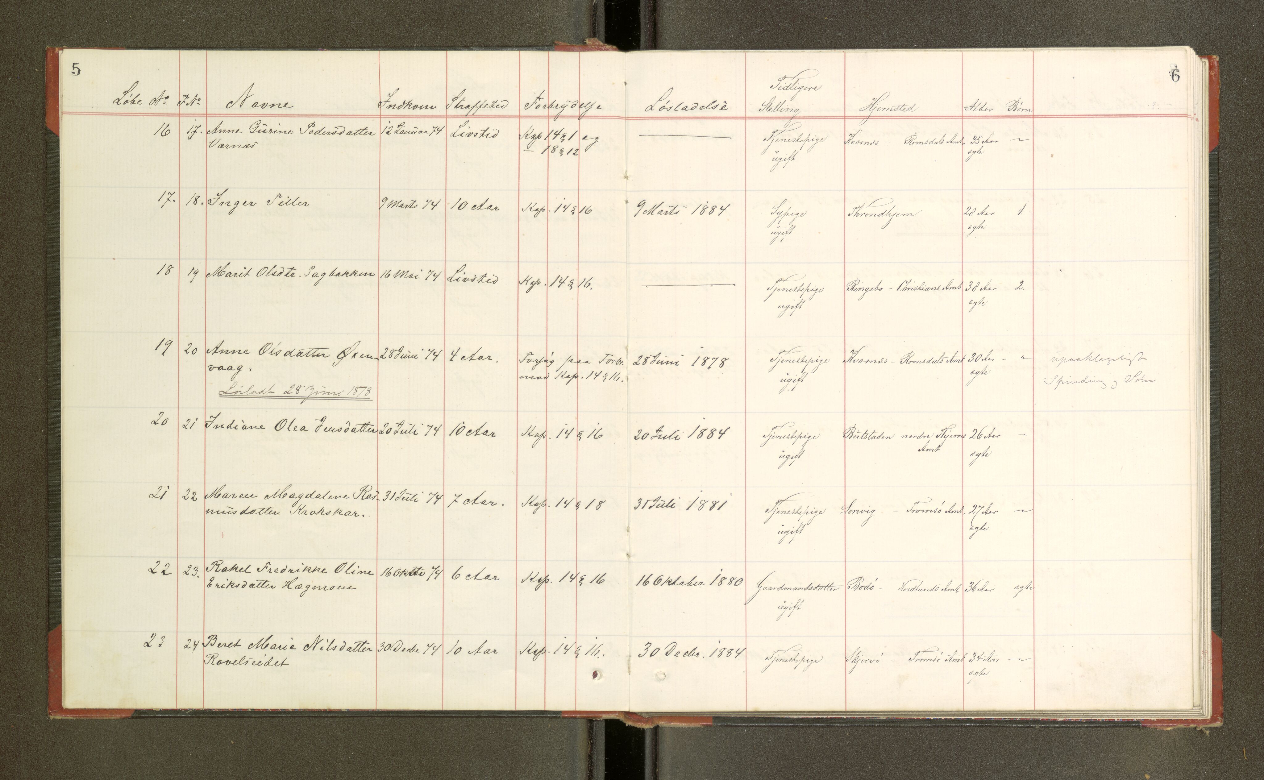 Trondheim tukthus, SAT/A-4619/05/65/L0034: 65.34 Fangeprotokoll, 1878