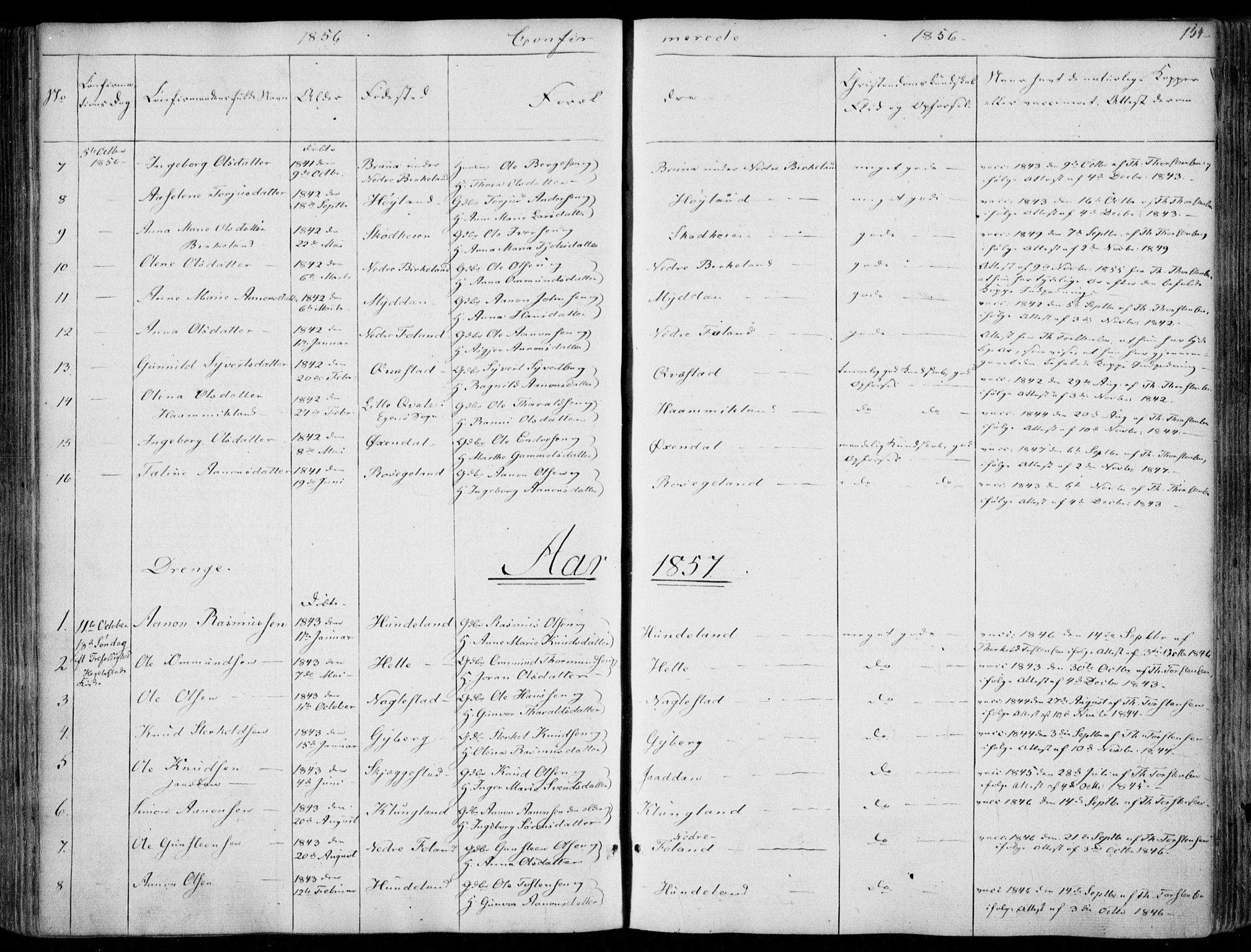 Hægebostad sokneprestkontor, SAK/1111-0024/F/Fa/Faa/L0004: Ministerialbok nr. A 4, 1834-1864, s. 154