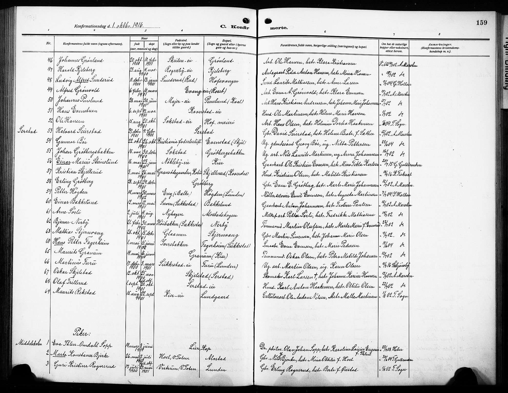 Østre Toten prestekontor, AV/SAH-PREST-104/H/Ha/Hab/L0010: Klokkerbok nr. 10, 1912-1933, s. 159