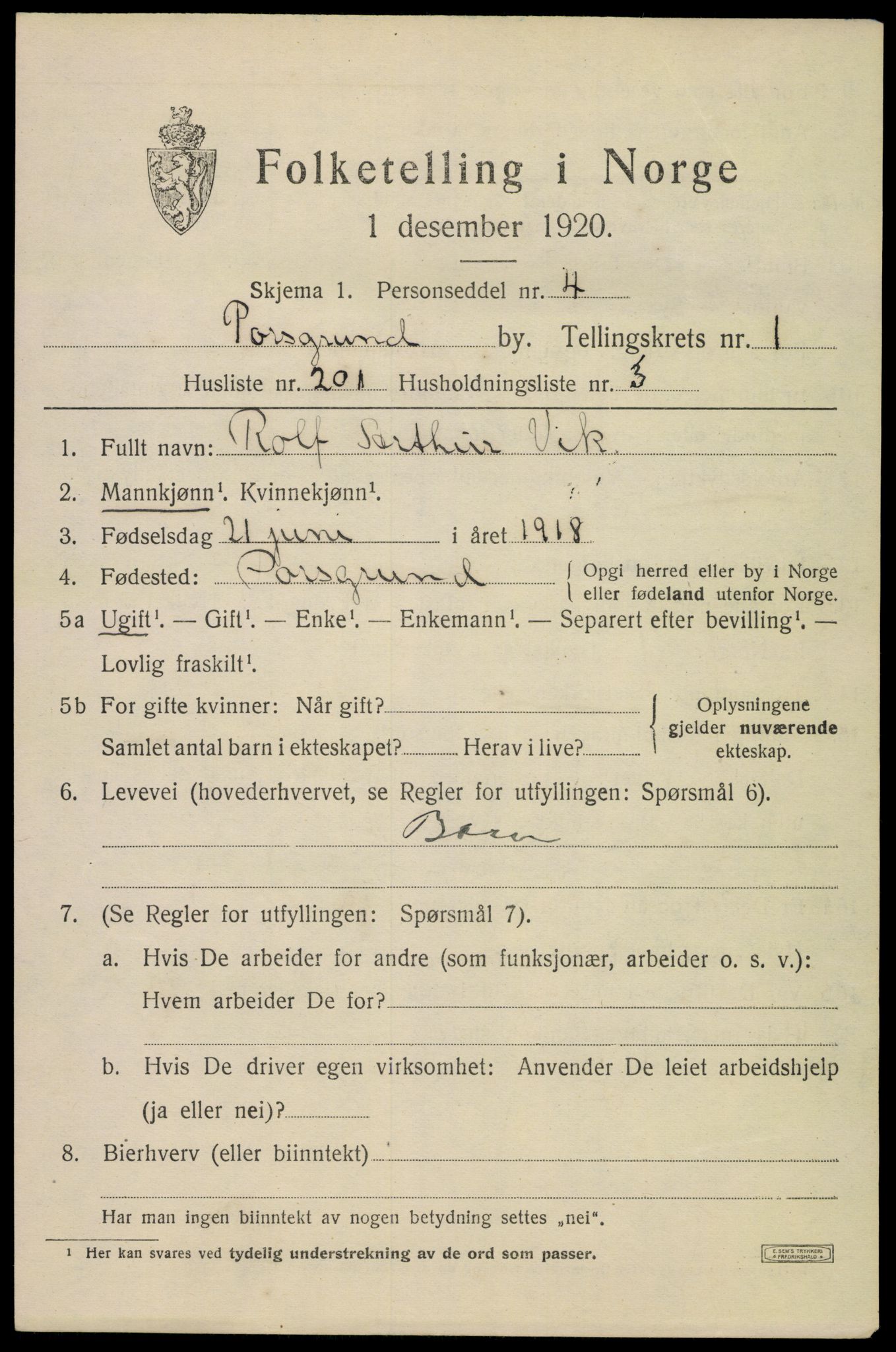 SAKO, Folketelling 1920 for 0805 Porsgrunn kjøpstad, 1920, s. 9423