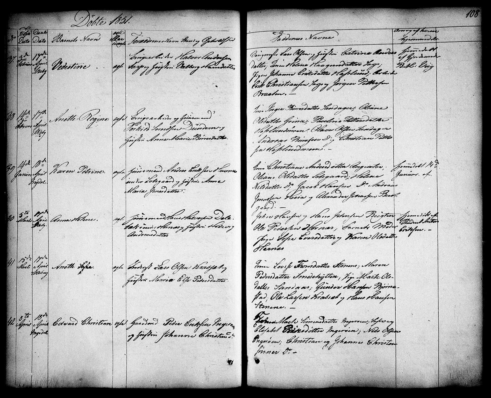 Skjeberg prestekontor Kirkebøker, AV/SAO-A-10923/F/Fa/L0006: Ministerialbok nr. I 6, 1846-1858, s. 108