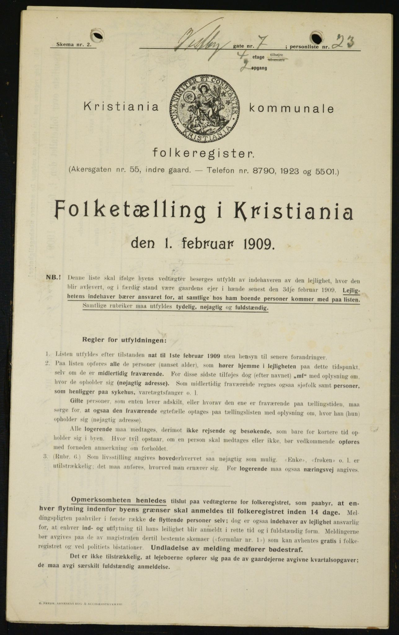 OBA, Kommunal folketelling 1.2.1909 for Kristiania kjøpstad, 1909, s. 90508