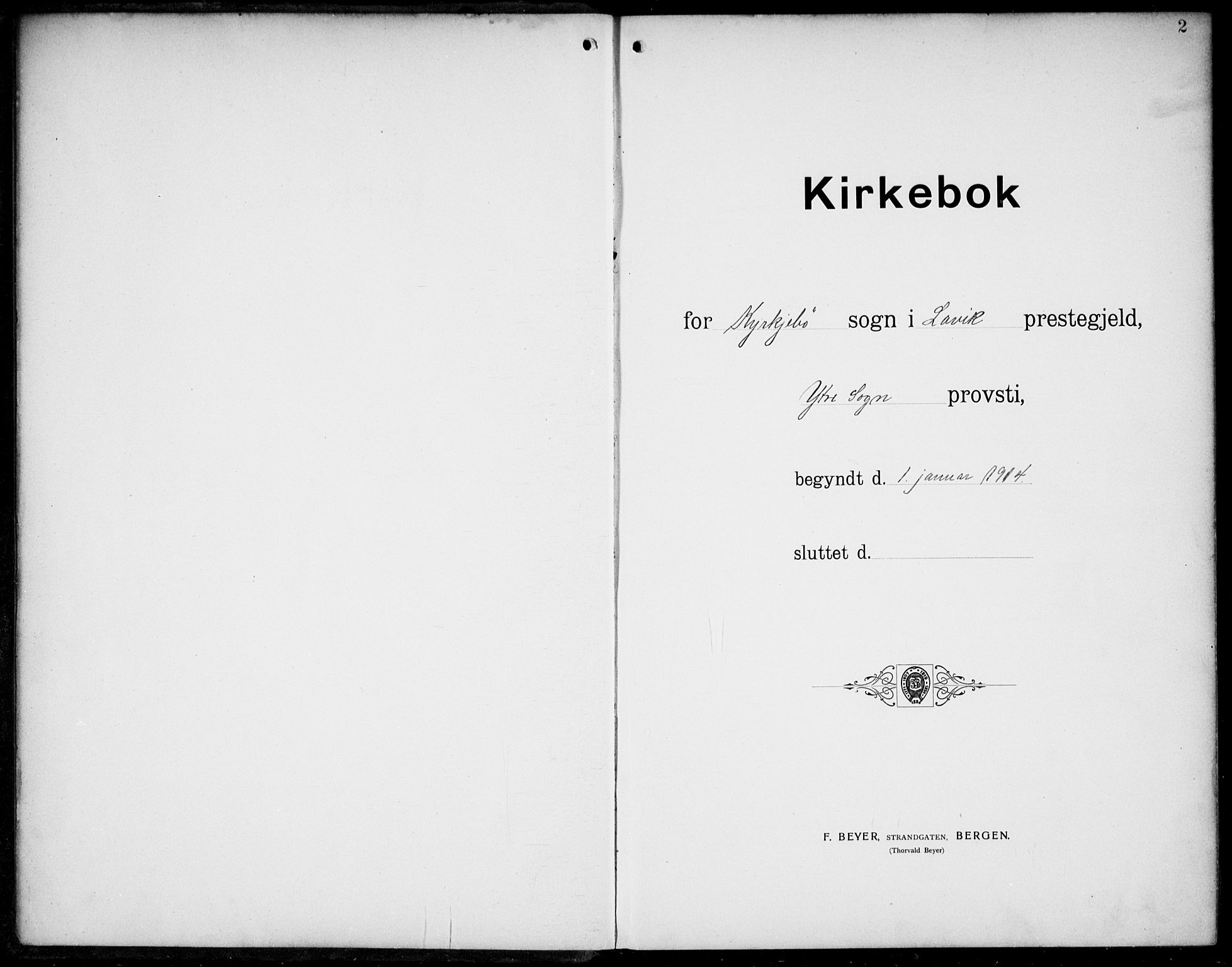 Lavik sokneprestembete, SAB/A-80901: Klokkerbok nr. B 4, 1914-1937, s. 2