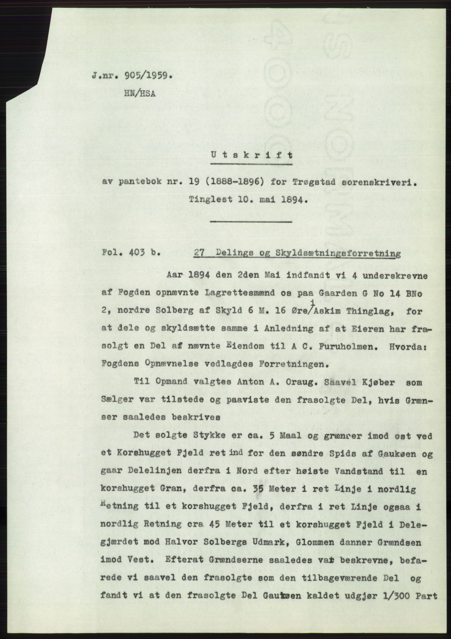 Statsarkivet i Oslo, AV/SAO-A-10621/Z/Zd/L0010: Avskrifter, j.nr 753-1498/1959, 1959, s. 66