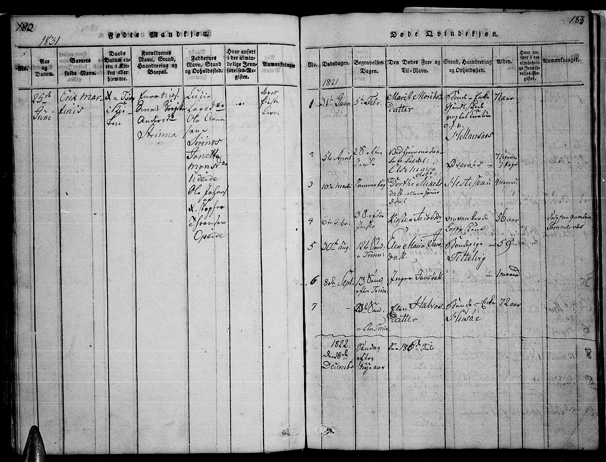 Ministerialprotokoller, klokkerbøker og fødselsregistre - Nordland, AV/SAT-A-1459/859/L0855: Klokkerbok nr. 859C01, 1821-1839, s. 182-183