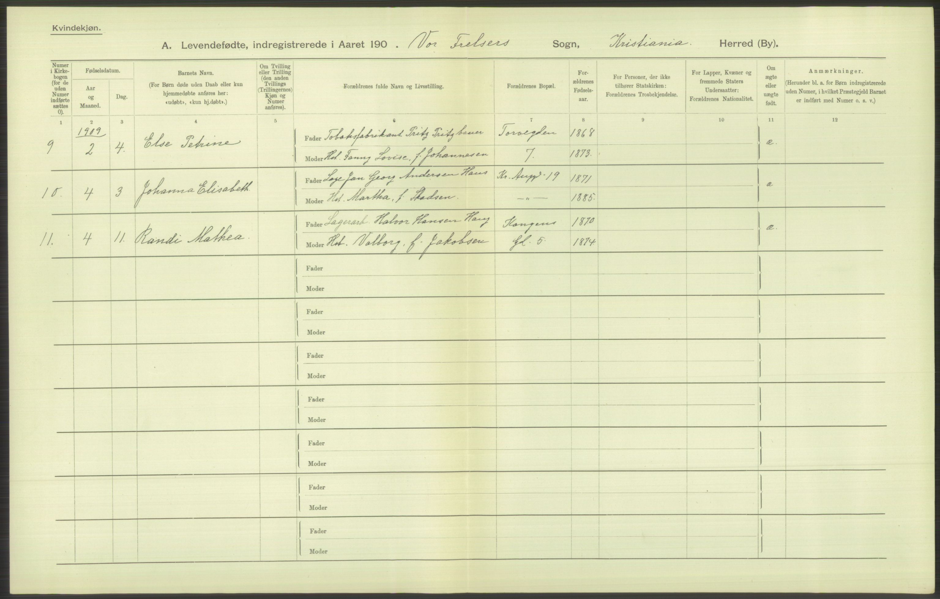 Statistisk sentralbyrå, Sosiodemografiske emner, Befolkning, RA/S-2228/D/Df/Dfa/Dfag/L0007: Kristiania: Levendefødte menn og kvinner., 1909, s. 790