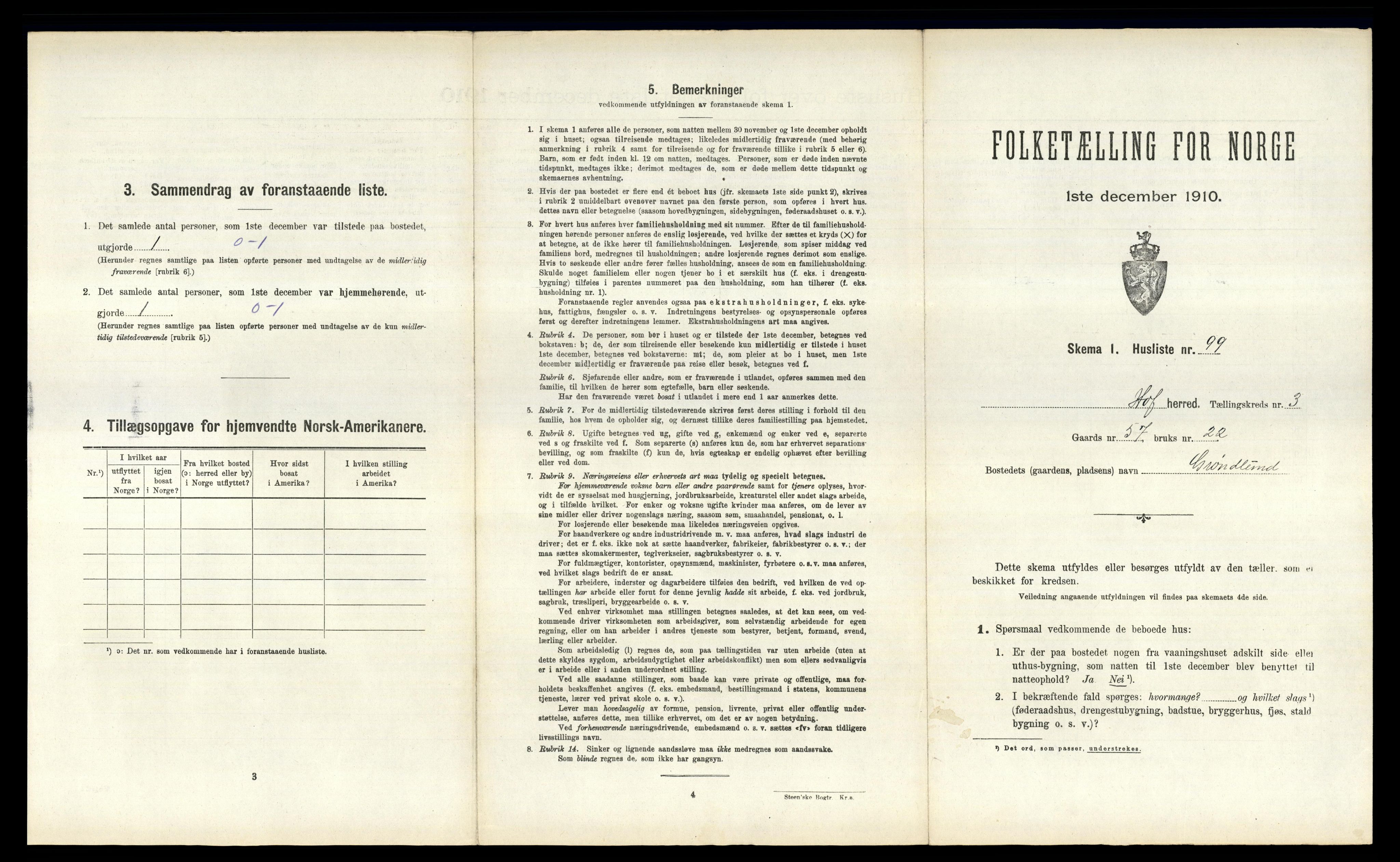 RA, Folketelling 1910 for 0424 Hof herred, 1910, s. 734