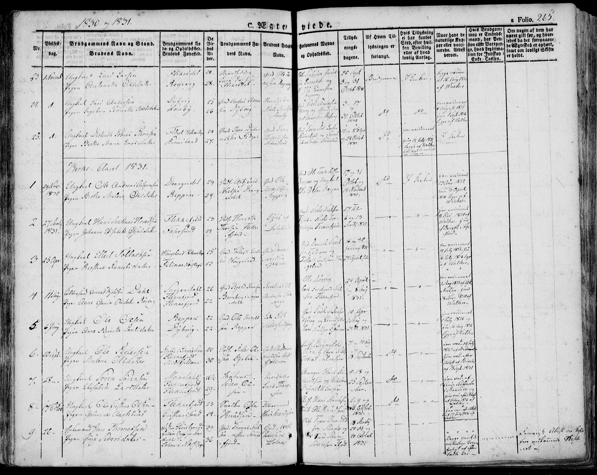 Flekkefjord sokneprestkontor, SAK/1111-0012/F/Fa/Fac/L0003: Ministerialbok nr. A 3, 1826-1841, s. 265