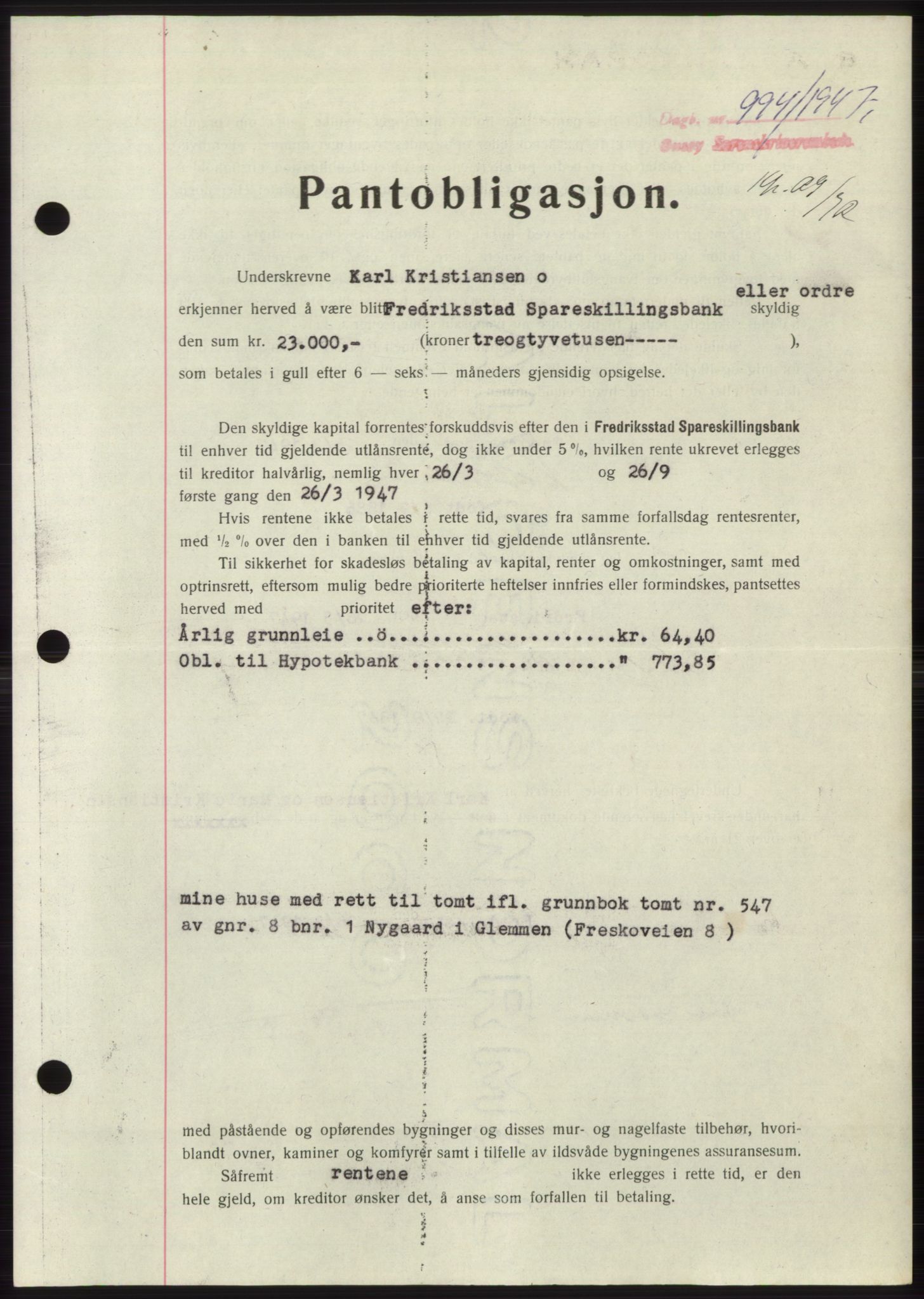 Onsøy sorenskriveri, SAO/A-10474/G/Ga/Gac/L0006: Pantebok nr. B 12-6, 1947-1948, Dagboknr: 994/1947