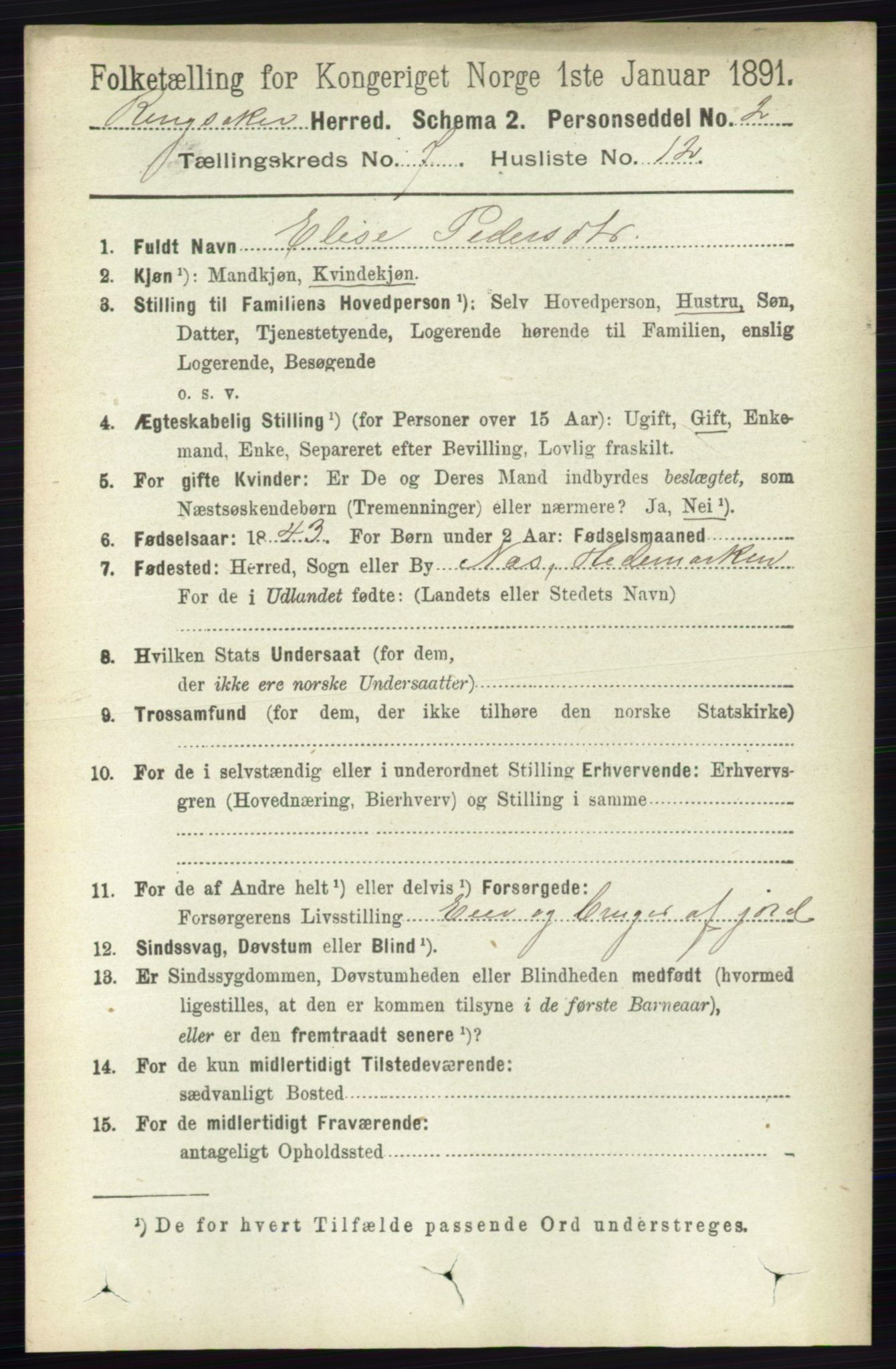 RA, Folketelling 1891 for 0412 Ringsaker herred, 1891, s. 3949