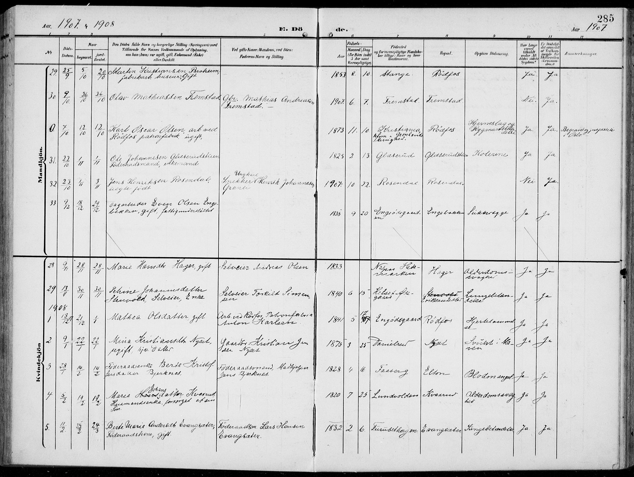 Vestre Toten prestekontor, AV/SAH-PREST-108/H/Ha/Haa/L0014: Ministerialbok nr. 14, 1907-1920, s. 285