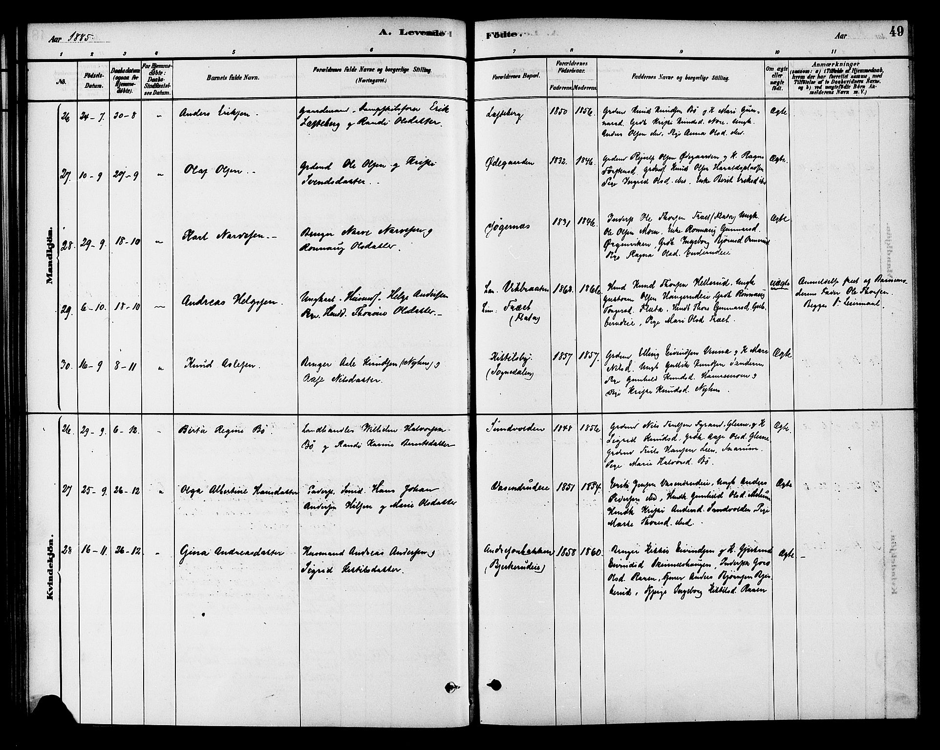 Krødsherad kirkebøker, AV/SAKO-A-19/G/Ga/L0001: Klokkerbok nr. 1, 1879-1893, s. 49