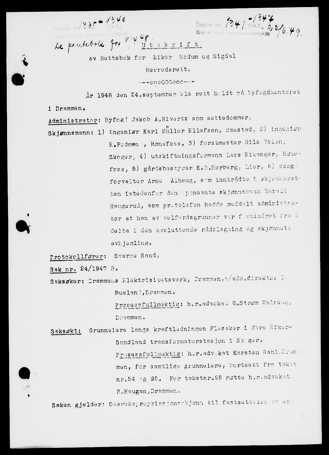 Holmestrand sorenskriveri, SAKO/A-67/G/Ga/Gaa/L0066: Pantebok nr. A-66, 1949-1949, Dagboknr: 1341/1949