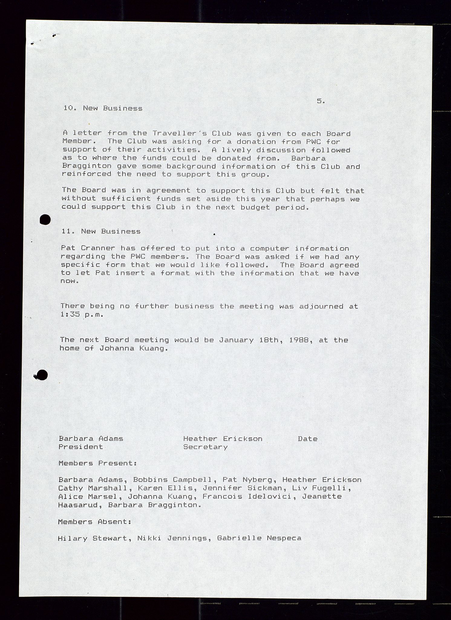 PA 1547 - Petroleum Wives Club, AV/SAST-A-101974/A/Aa/L0002: Board and General Meeting, 1986-1994