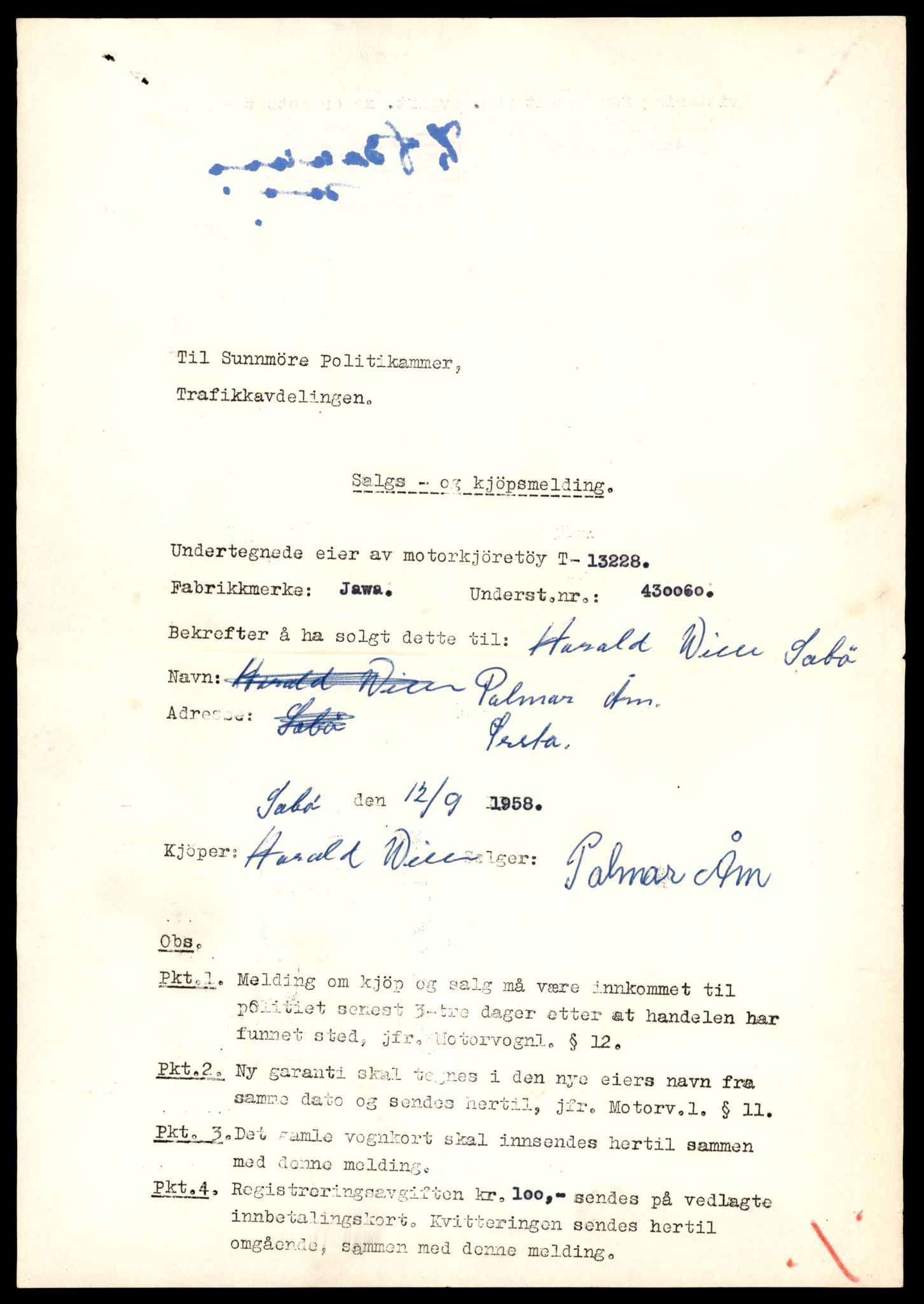Møre og Romsdal vegkontor - Ålesund trafikkstasjon, AV/SAT-A-4099/F/Fe/L0038: Registreringskort for kjøretøy T 13180 - T 13360, 1927-1998, s. 825