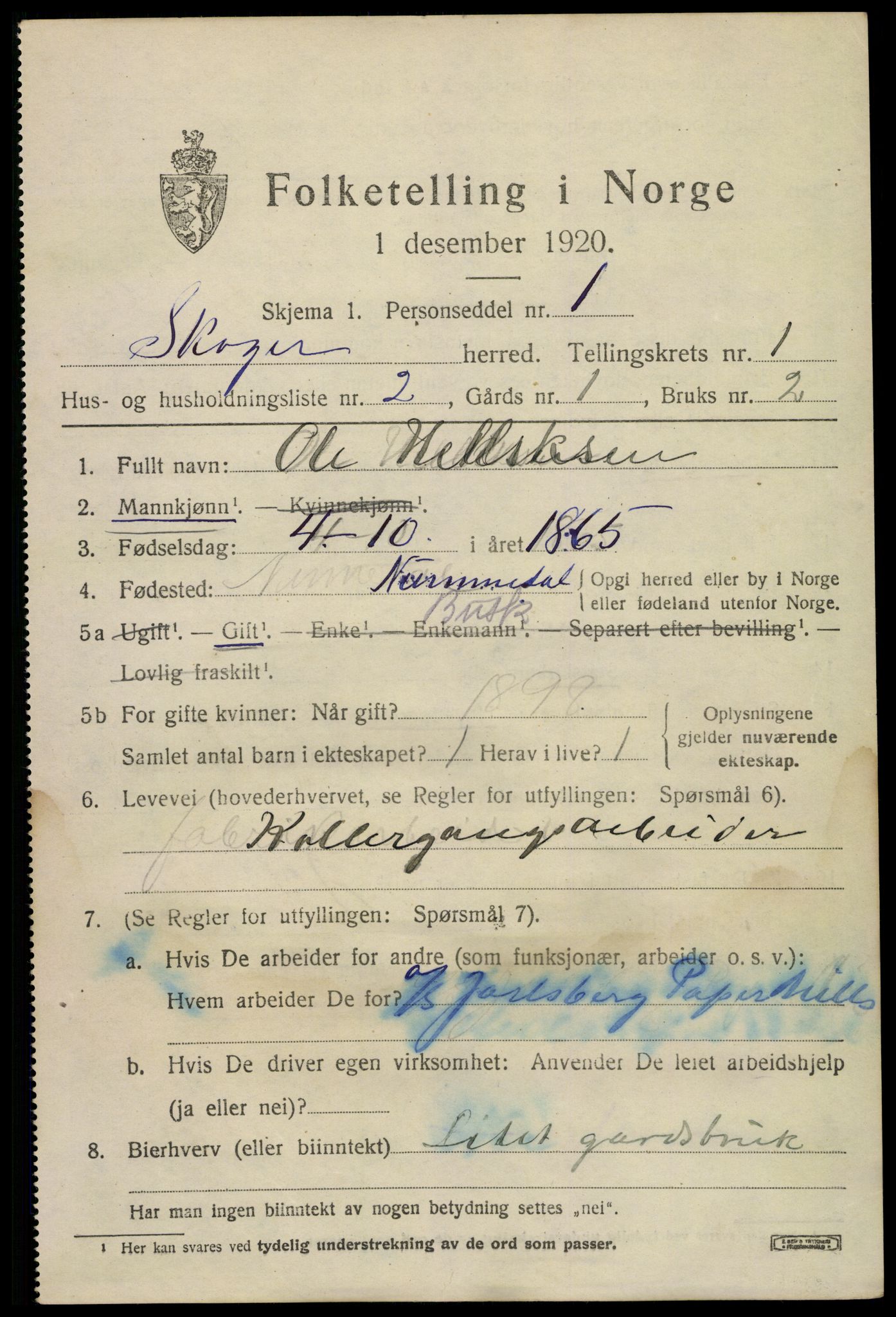 SAKO, Folketelling 1920 for 0712 Skoger herred, 1920, s. 2021