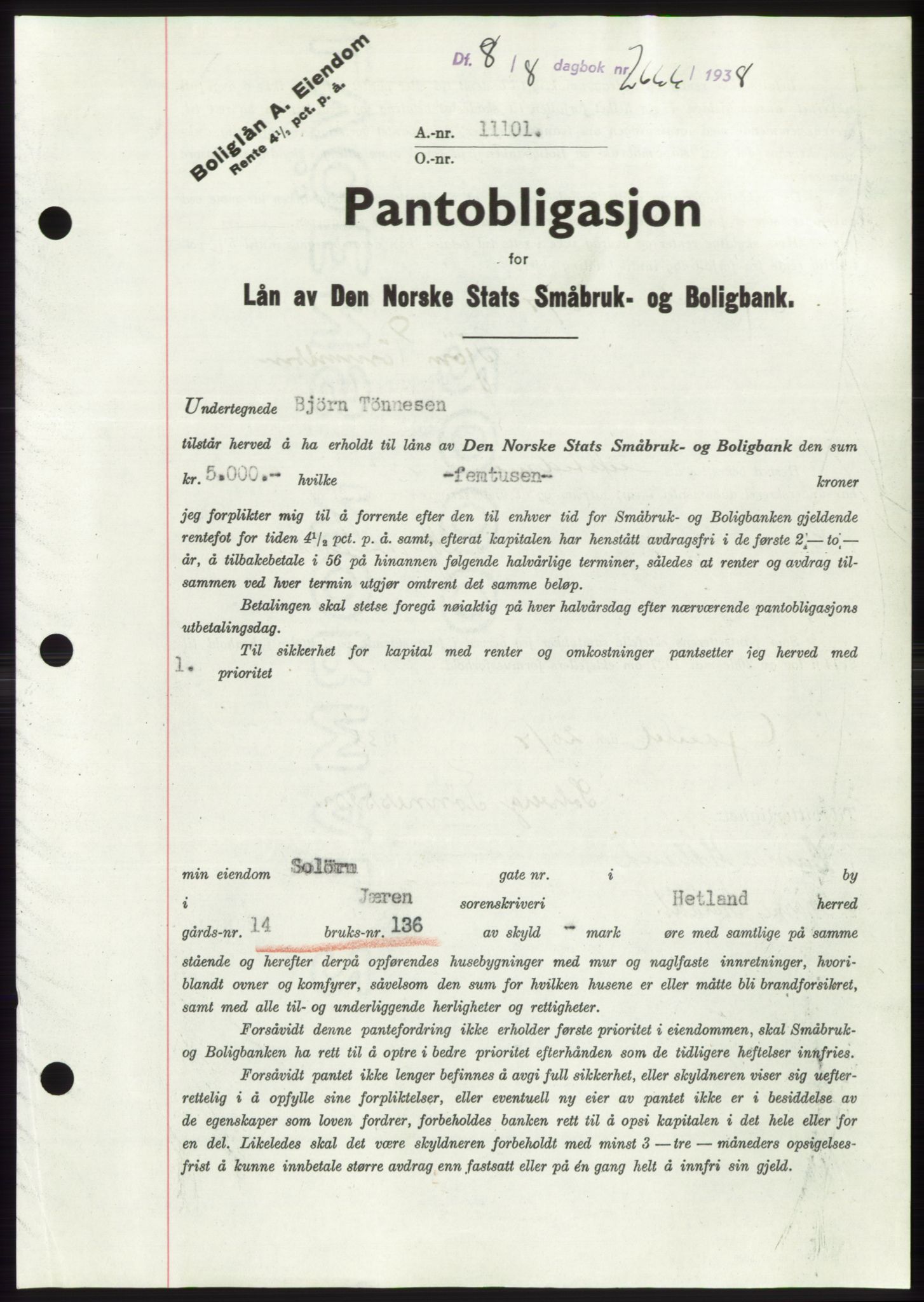 Jæren sorenskriveri, SAST/A-100310/03/G/Gba/L0071: Pantebok, 1938-1938, Dagboknr: 2666/1938
