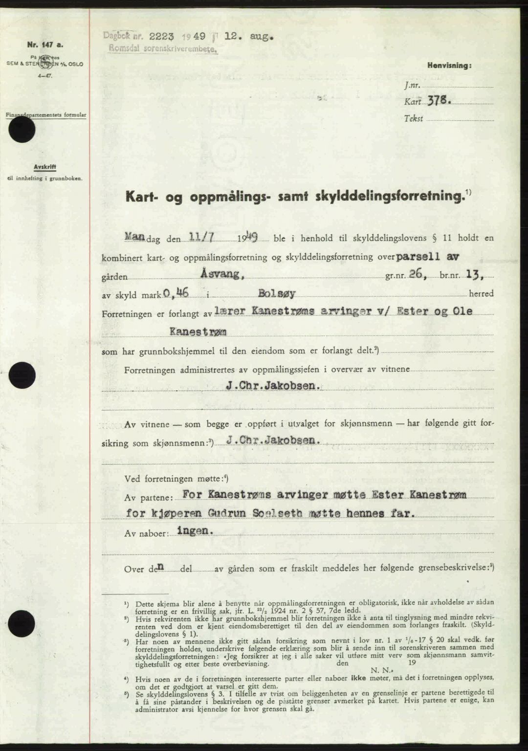 Romsdal sorenskriveri, SAT/A-4149/1/2/2C: Pantebok nr. A30, 1949-1949, Dagboknr: 2223/1949