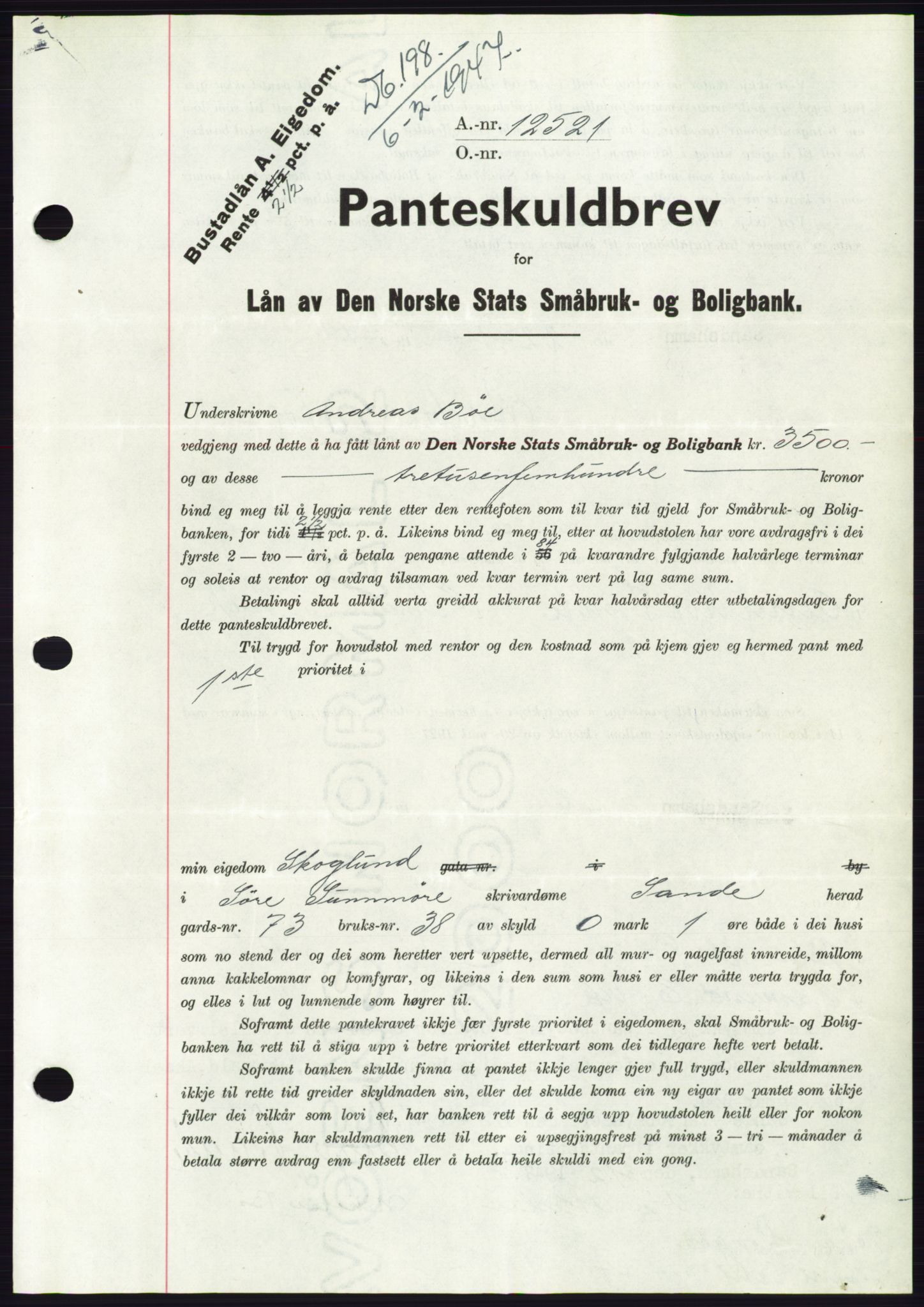 Søre Sunnmøre sorenskriveri, AV/SAT-A-4122/1/2/2C/L0114: Pantebok nr. 1-2B, 1943-1947, Dagboknr: 198/1947