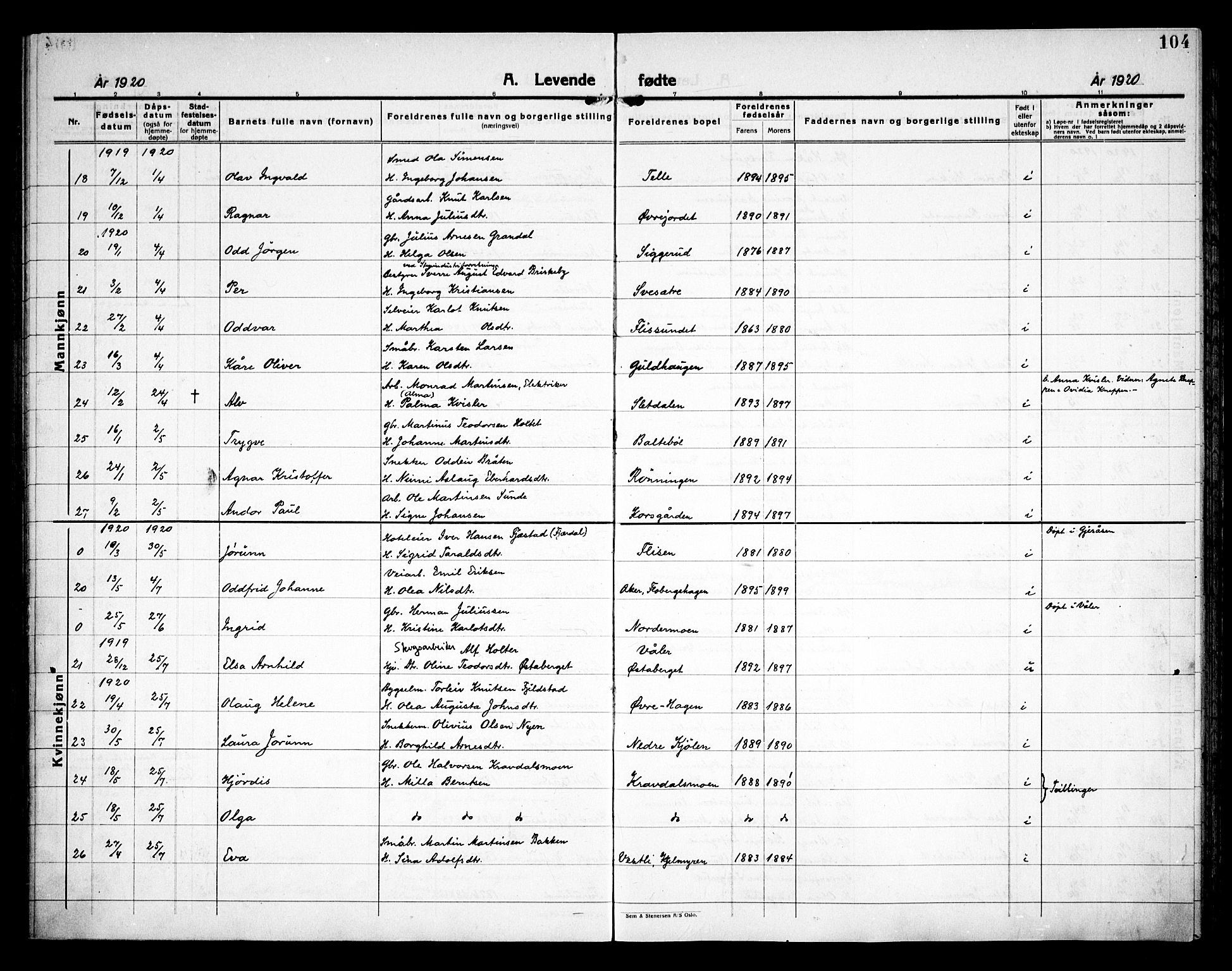 Åsnes prestekontor, AV/SAH-PREST-042/H/Ha/Haa/L0000C: Ministerialbok nr. 0A, 1890-1929, s. 104