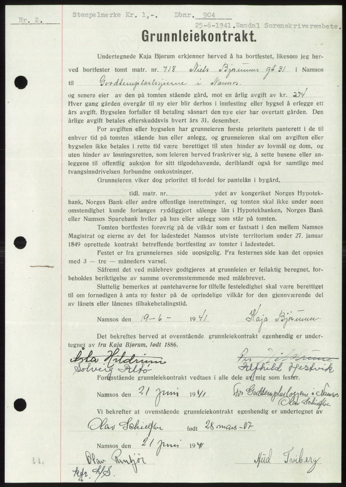 Namdal sorenskriveri, SAT/A-4133/1/2/2C: Pantebok nr. -, 1940-1941, Tingl.dato: 25.06.1941