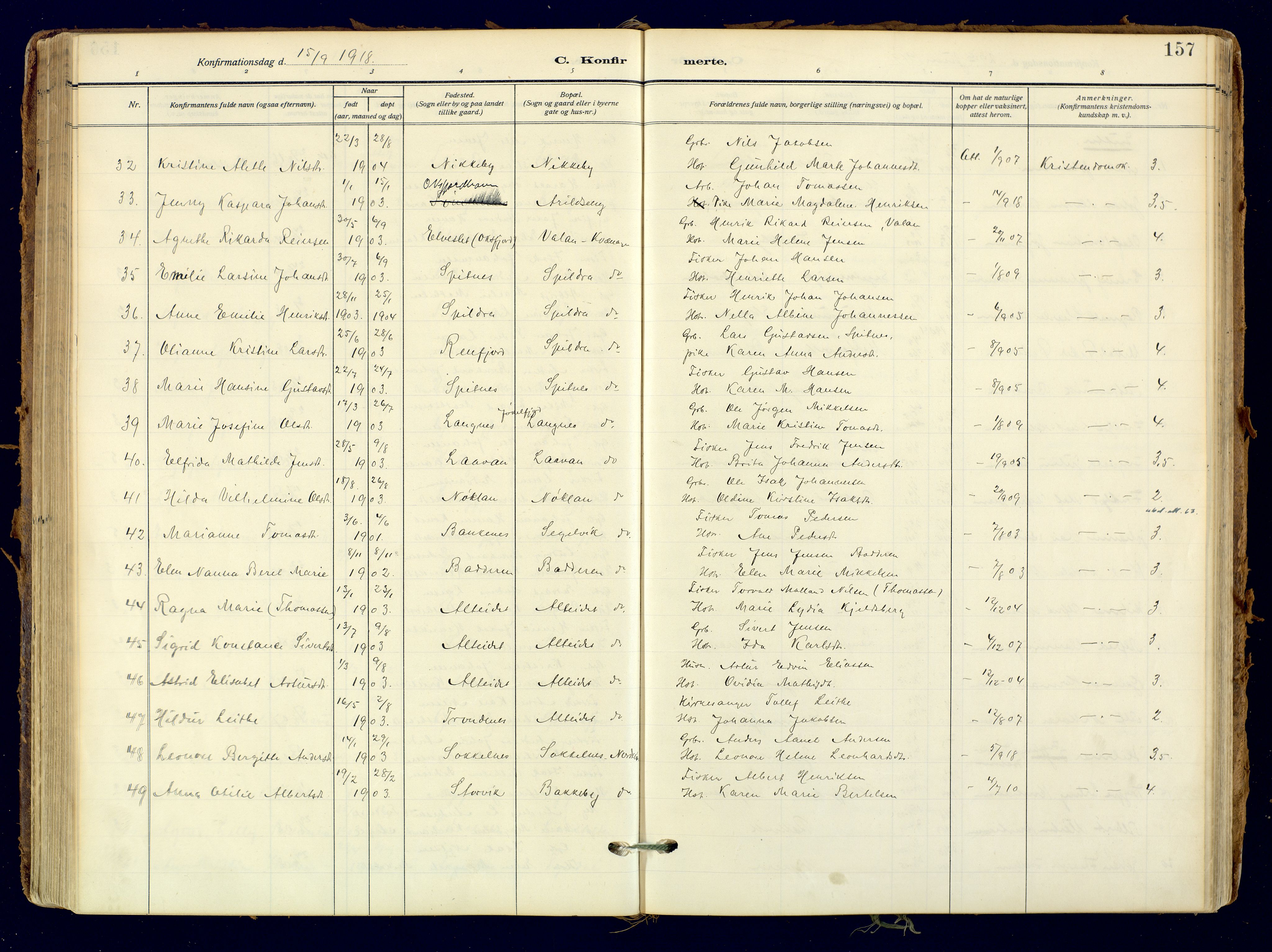 Skjervøy sokneprestkontor, AV/SATØ-S-1300/H/Ha/Haa: Ministerialbok nr. 18, 1910-1926, s. 157