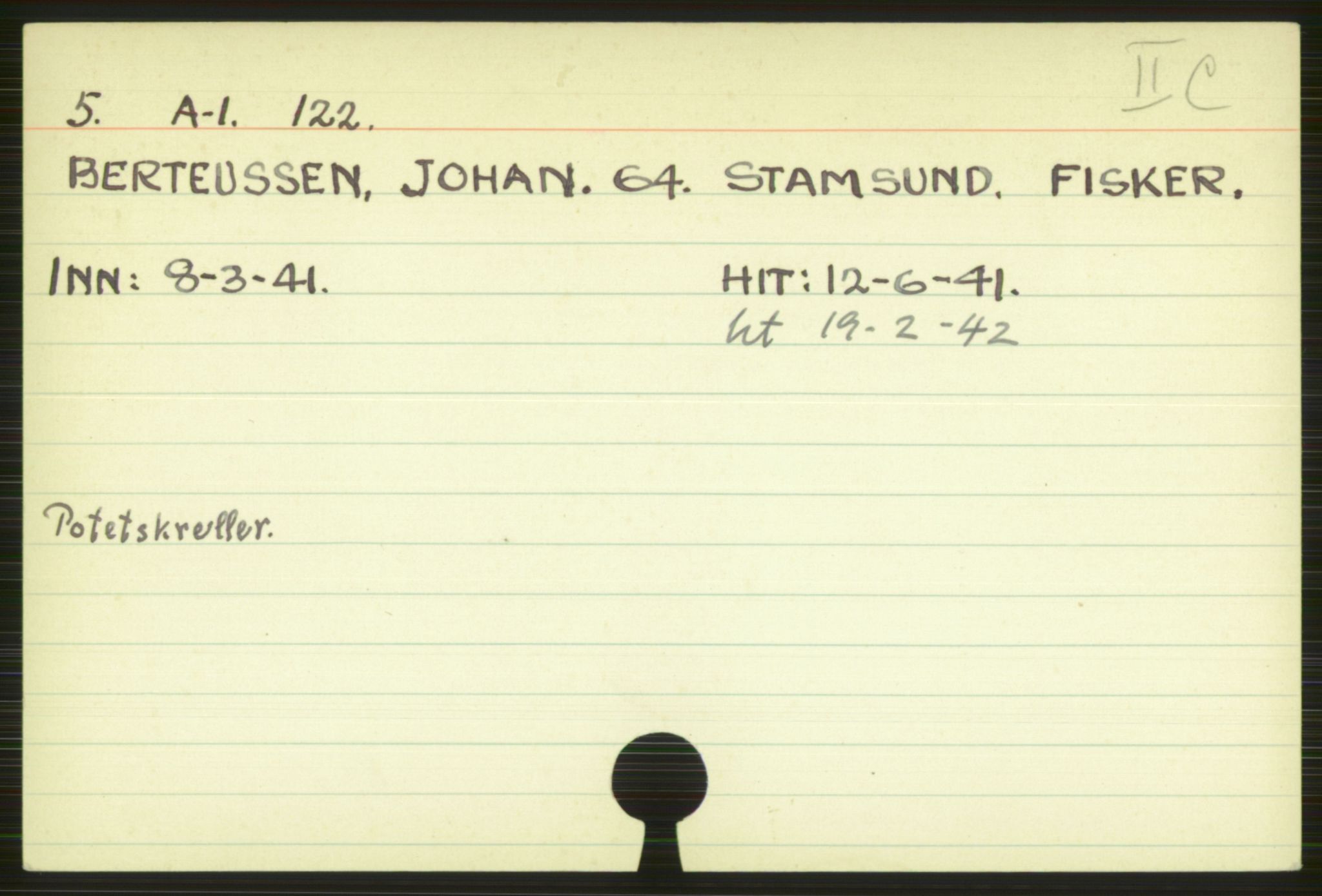 Befehlshaber der Sicherheitspolizei und des SD, AV/RA-RAFA-5969/F/Fa/Faa/L0028: Kartotekkort over Grinifanger, arbeidsdisiplin m.d. (ca 850 fanger), 1941-1942