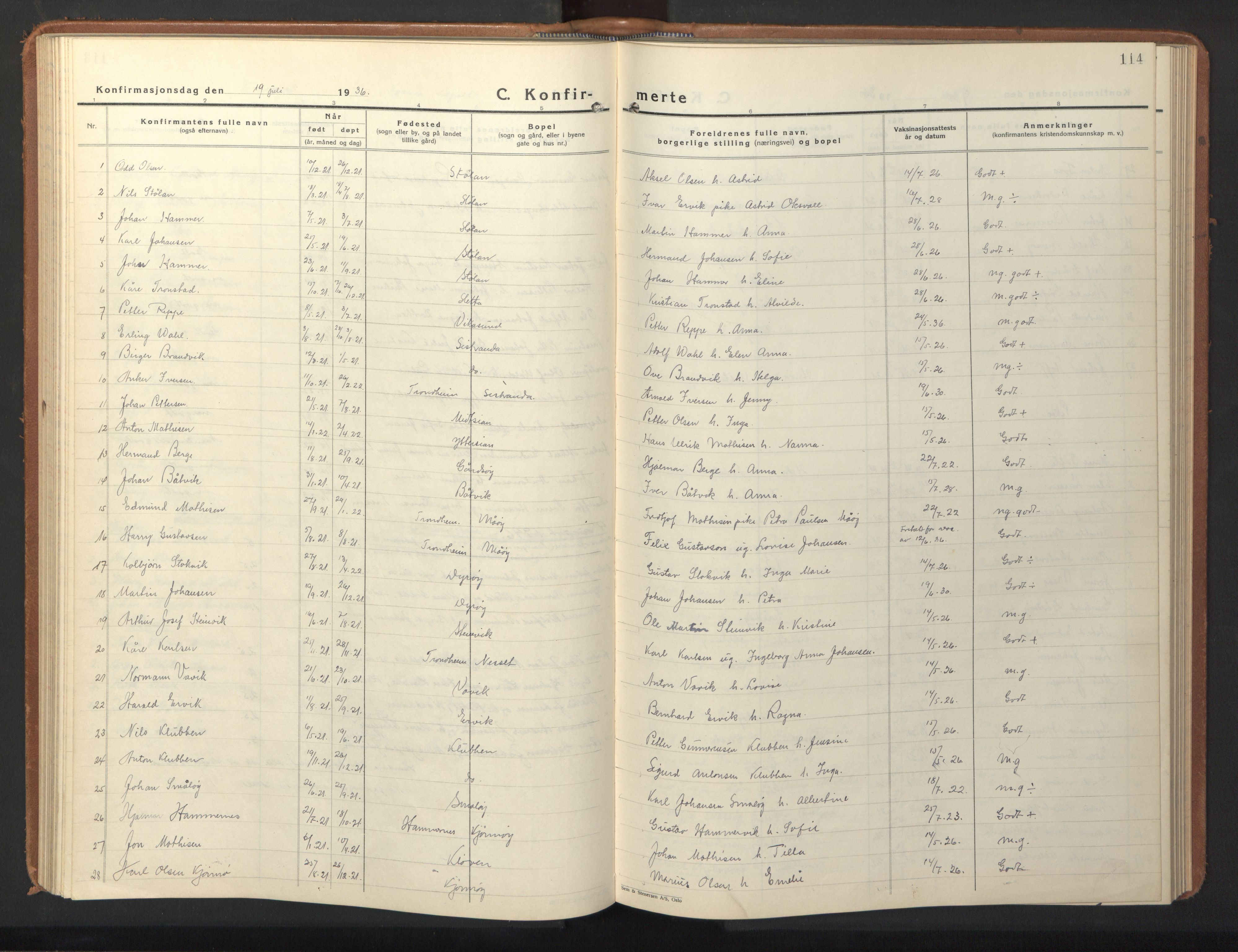 Ministerialprotokoller, klokkerbøker og fødselsregistre - Sør-Trøndelag, SAT/A-1456/640/L0590: Klokkerbok nr. 640C07, 1935-1948, s. 114