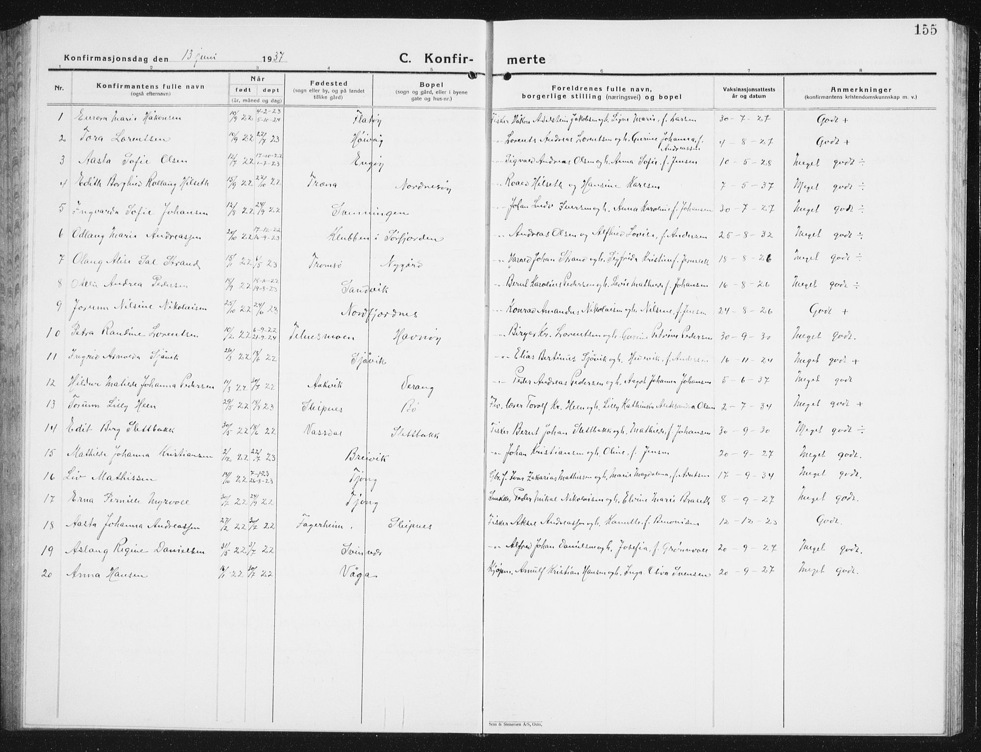 Ministerialprotokoller, klokkerbøker og fødselsregistre - Nordland, AV/SAT-A-1459/841/L0622: Klokkerbok nr. 841C06, 1924-1942, s. 155