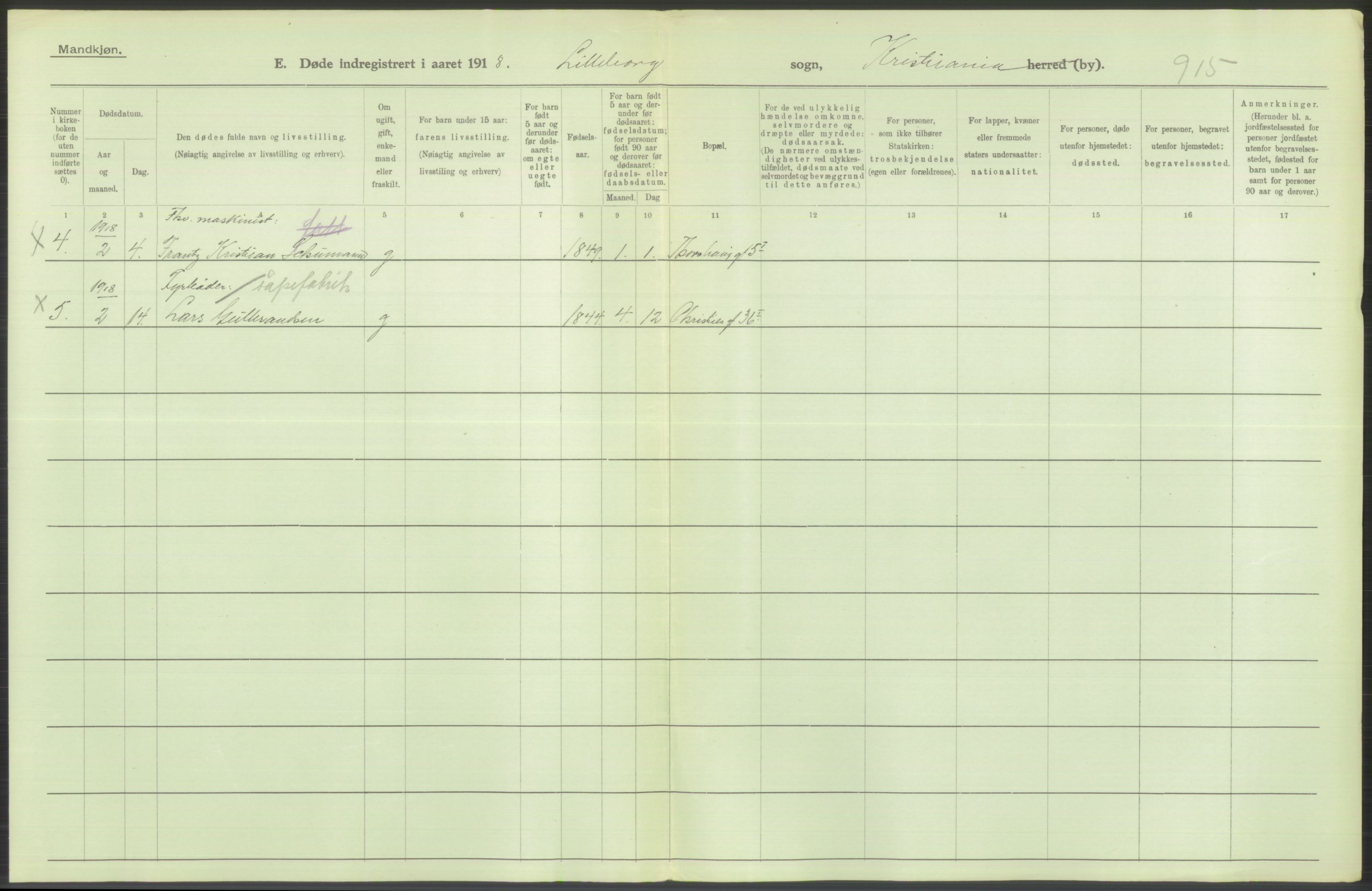 Statistisk sentralbyrå, Sosiodemografiske emner, Befolkning, RA/S-2228/D/Df/Dfb/Dfbh/L0010: Kristiania: Døde, 1918, s. 430