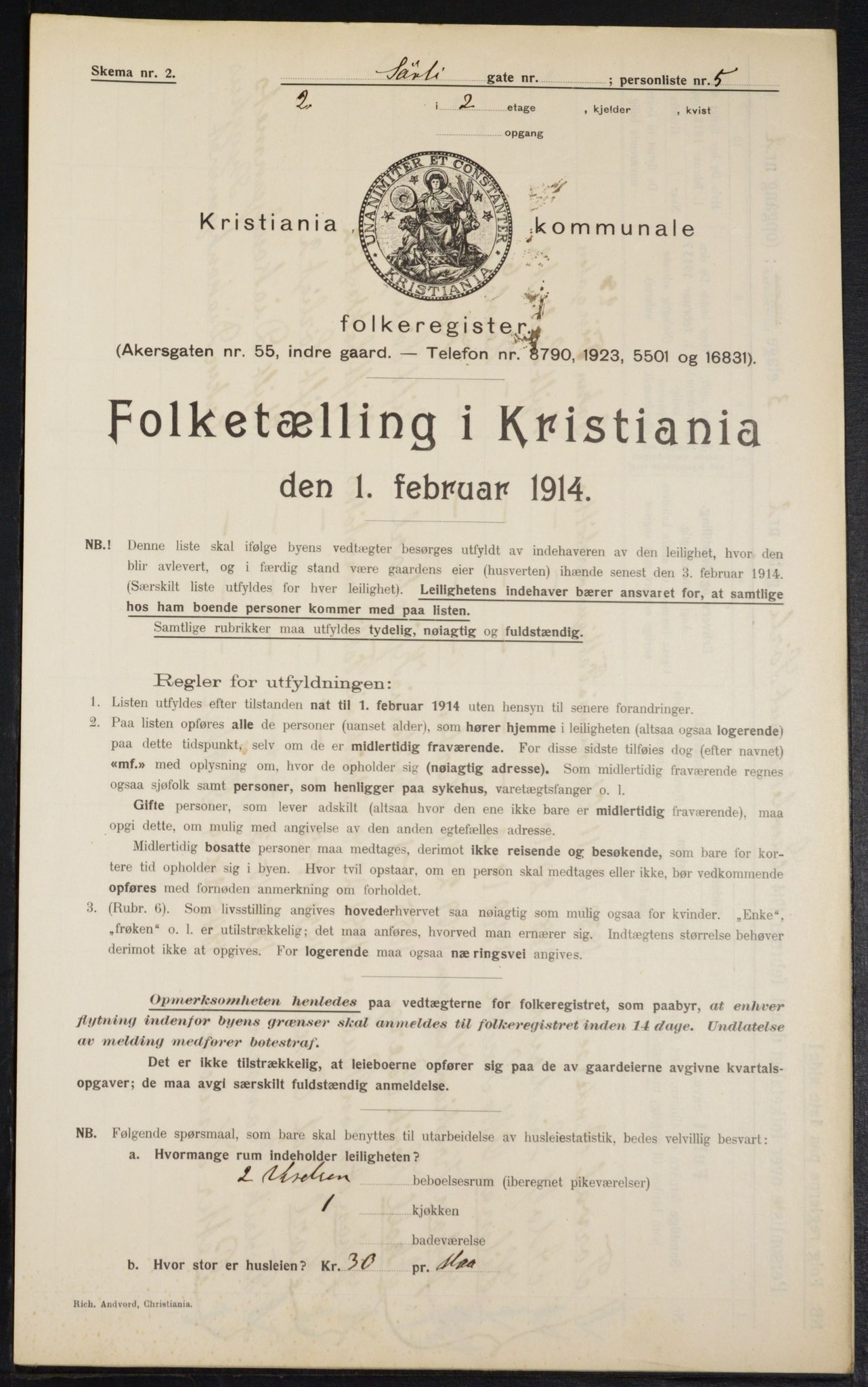 OBA, Kommunal folketelling 1.2.1914 for Kristiania, 1914, s. 107120