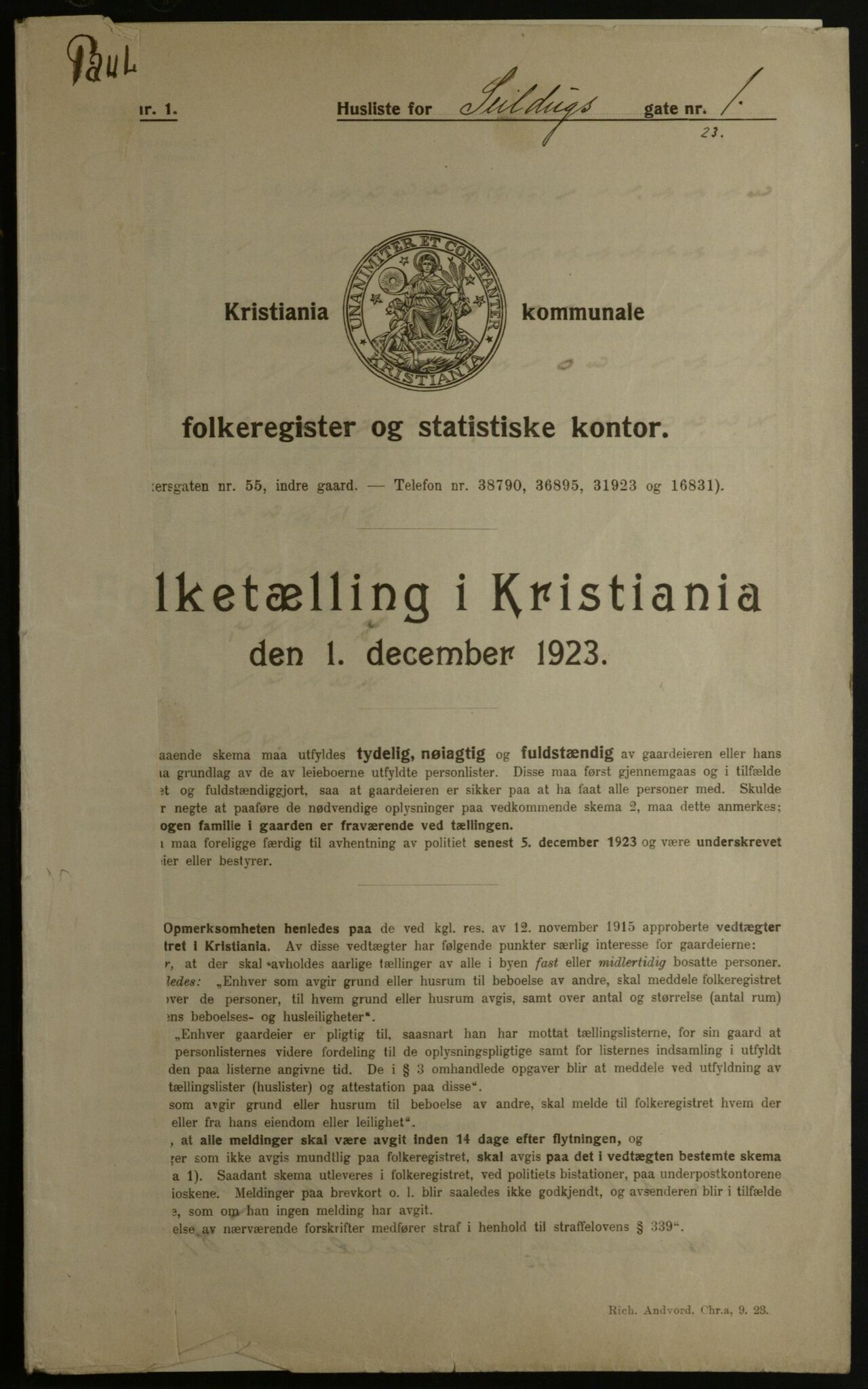 OBA, Kommunal folketelling 1.12.1923 for Kristiania, 1923, s. 103966